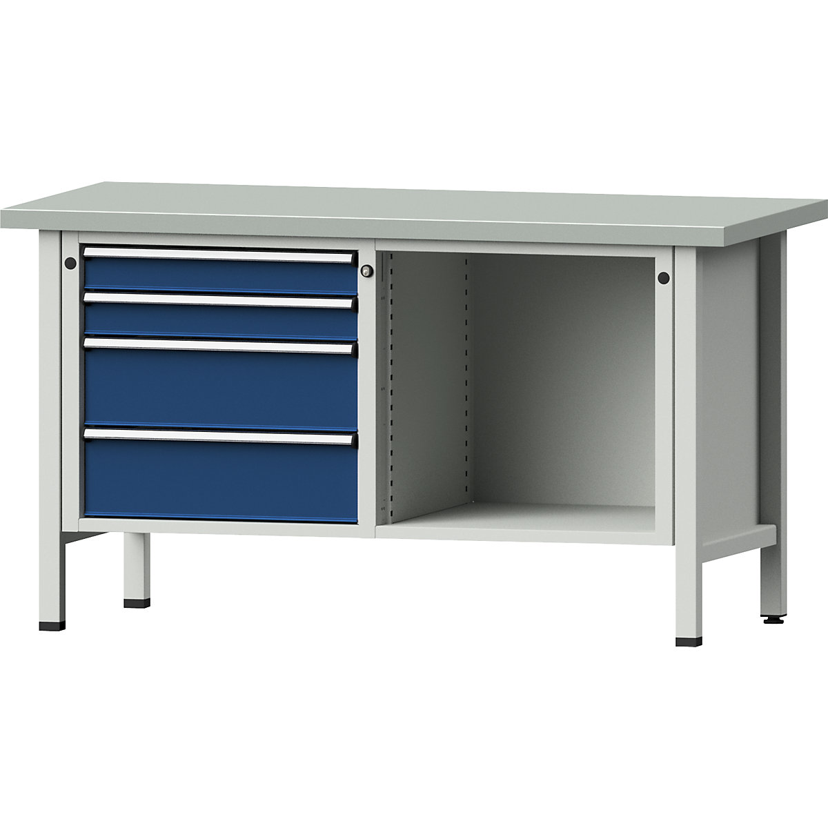 Workbench, frame construction – ANKE, 4 drawers, 1 shelf, sheet steel cover, height 840 mm-11