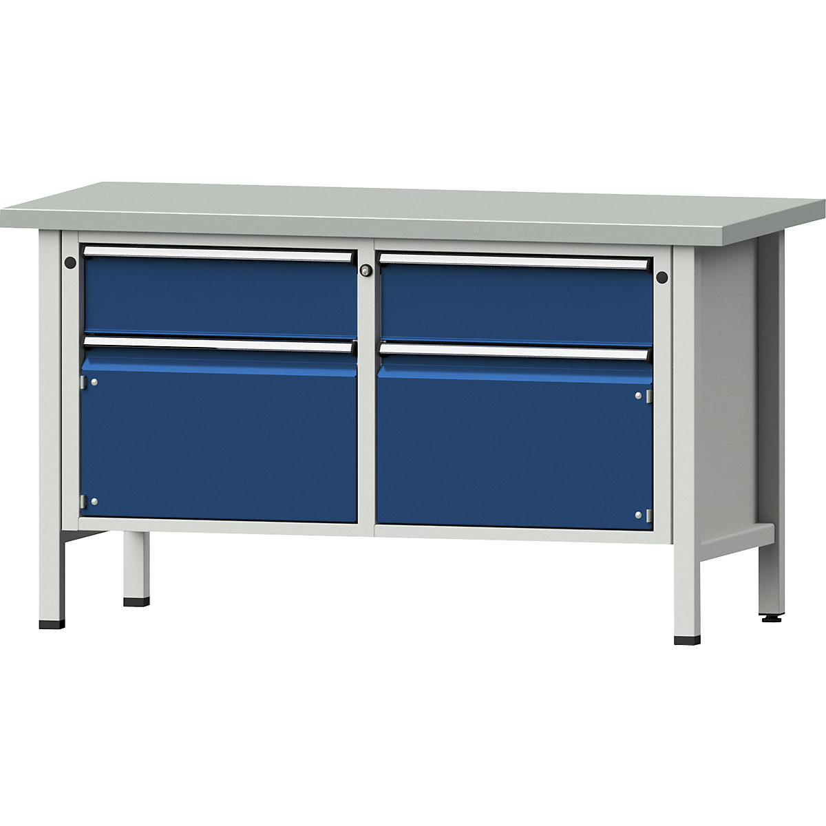 Workbench, frame construction – ANKE, 2 drawers, 2 doors, sheet steel covering, partial extension-8