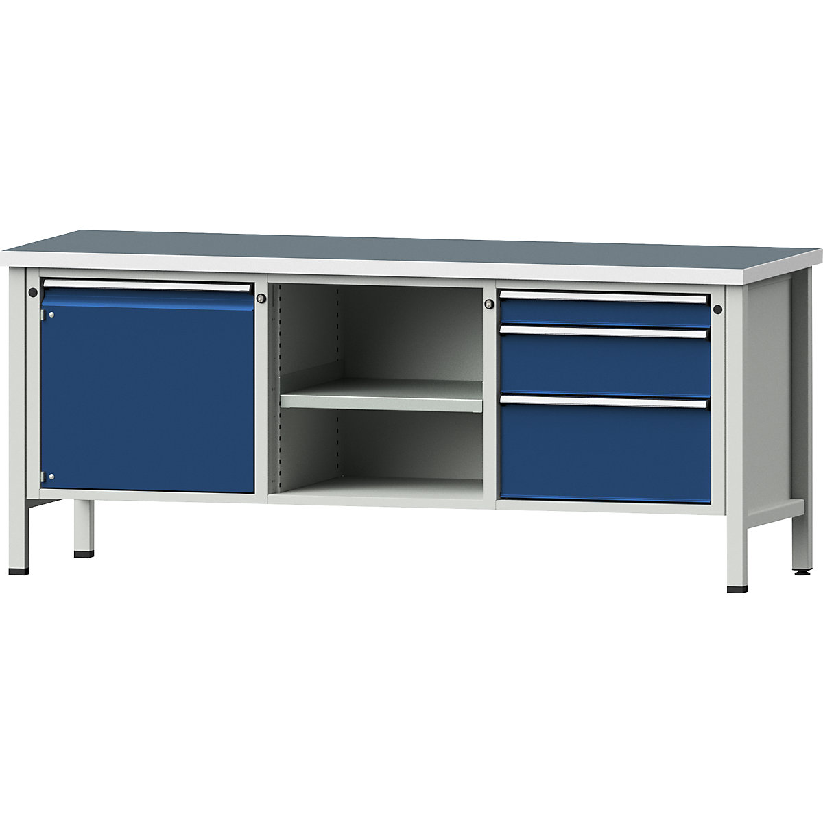 Workbench, frame construction – ANKE, 1 door 540 mm, 3 drawers, universal worktop, partial extension-13