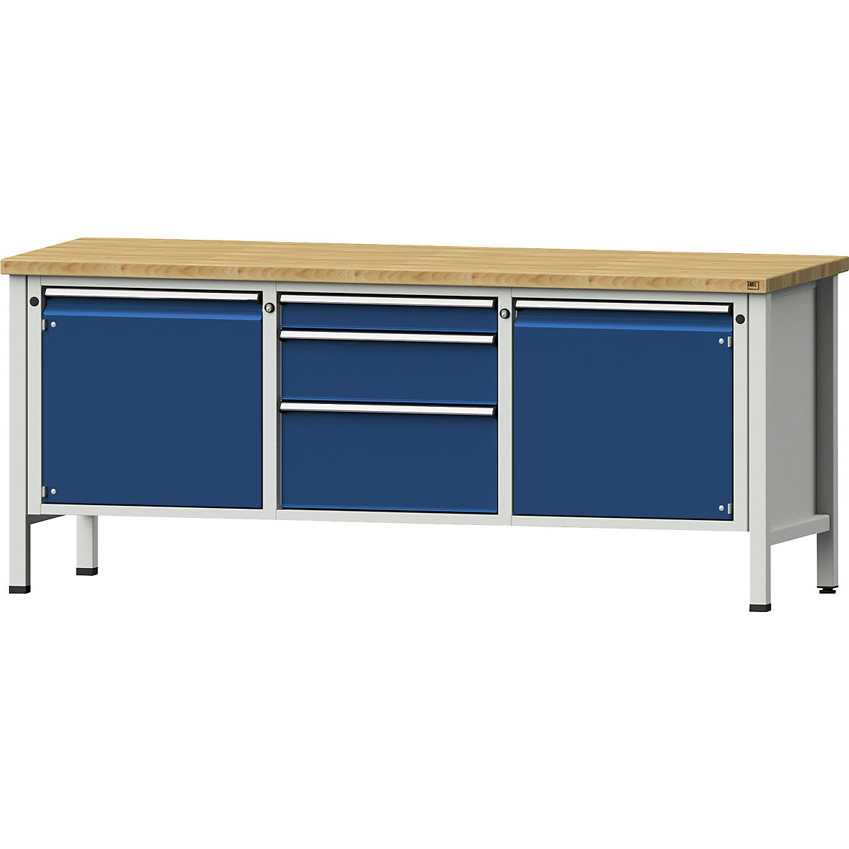 Workbench, frame construction – ANKE, 2 doors 540 mm, 3 drawers, solid beech, full extension-13