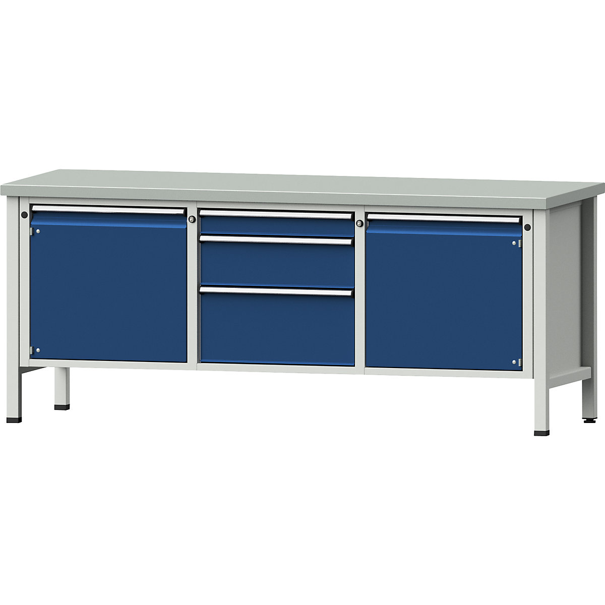 Workbench, frame construction – ANKE, 2 doors 540 mm, 3 drawers, sheet steel covering, full extension-12