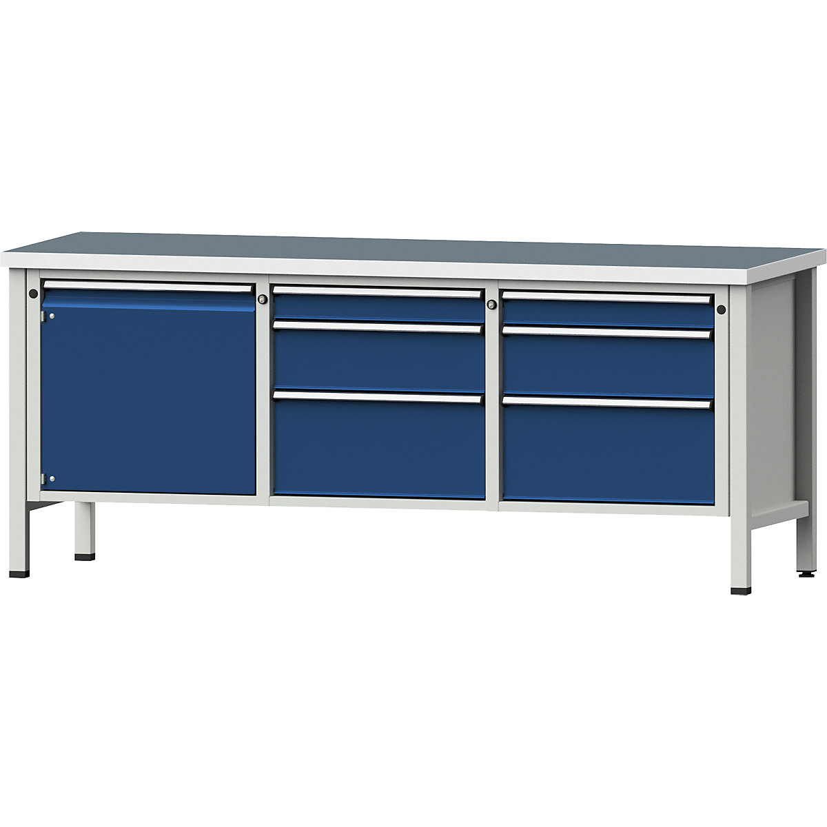 Workbench, frame construction – ANKE, 1 door 540 mm, 6 drawers, universal worktop, partial extension-10