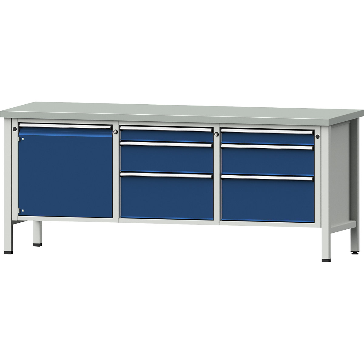 Workbench, frame construction – ANKE, 1 door 540 mm, 6 drawers, sheet steel covering, full extension-12