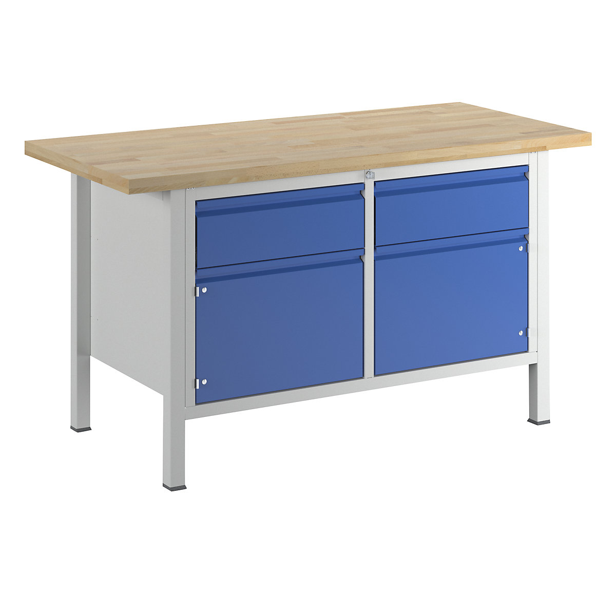 Workbench, frame construction – RAU, 2 drawers, 2 doors, worktop width 1500 mm, gentian blue-3