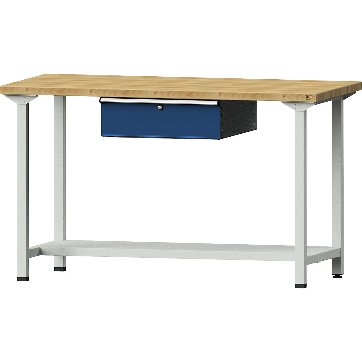Workbench, frame construction – ANKE, 1 drawer, 1 shelf, width 1500 mm, height 890 mm, solid beech worktop-10