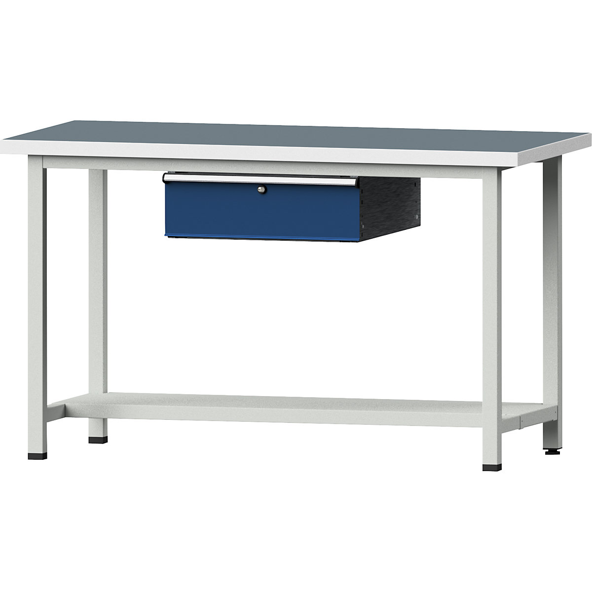 Workbench, frame construction – ANKE, 1 drawer, 1 shelf, width 1500 mm, height 890 mm, universal worktop-9