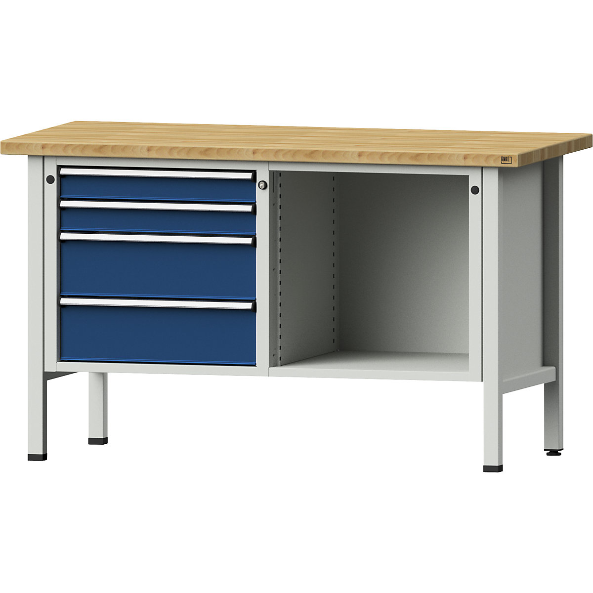 Workbench, frame construction – ANKE, 4 drawers, 1 shelf, solid beech, height 890 mm-10