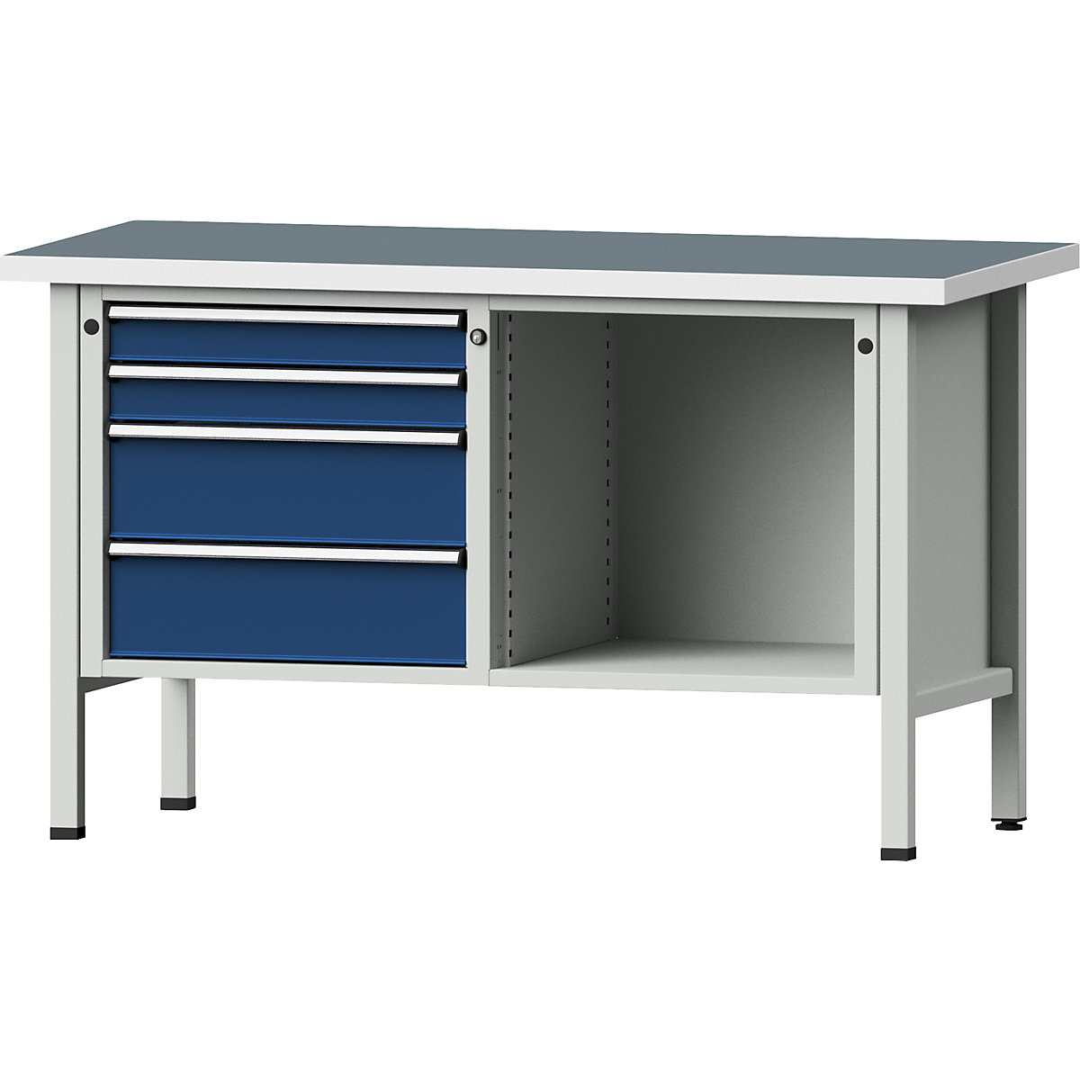 Workbench, frame construction – ANKE, 4 drawers, 1 shelf, universal worktop, height 890 mm-9
