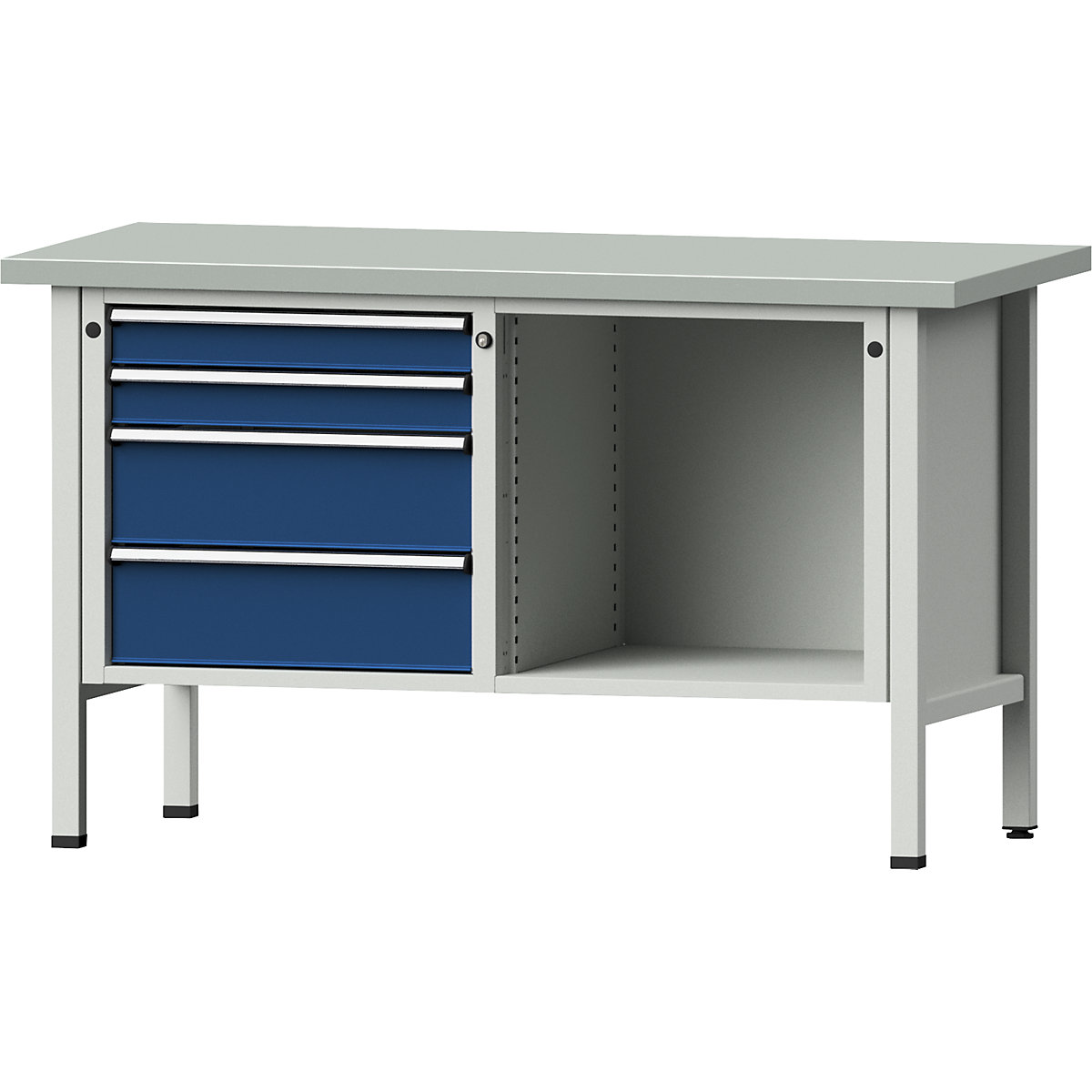 Workbench, frame construction – ANKE, 4 drawers, 1 shelf, sheet steel cover, height 890 mm-8