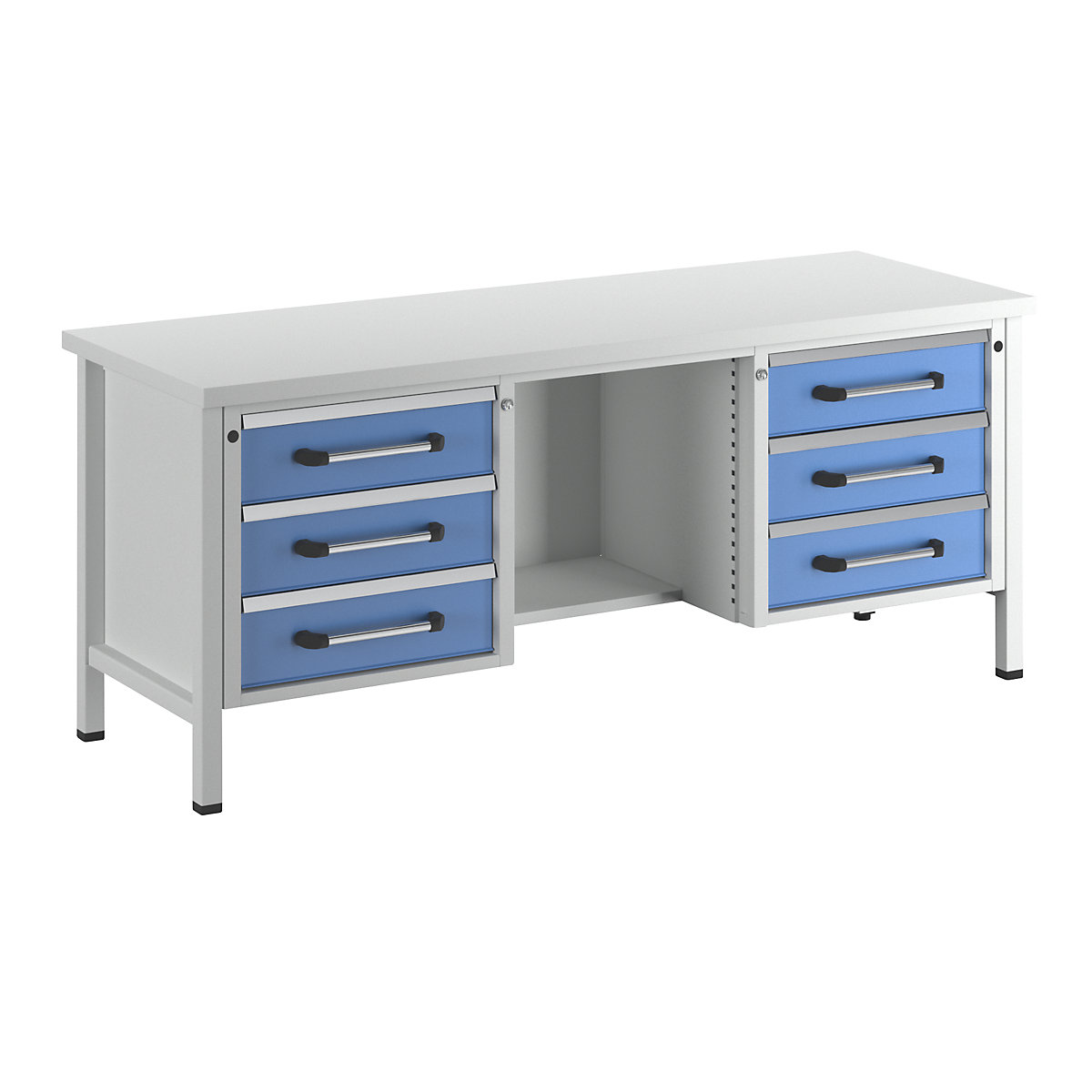 Workbench, frame construction – eurokraft pro, width 2000 mm, 6 drawers, 1/2 shelf, universal worktop-6