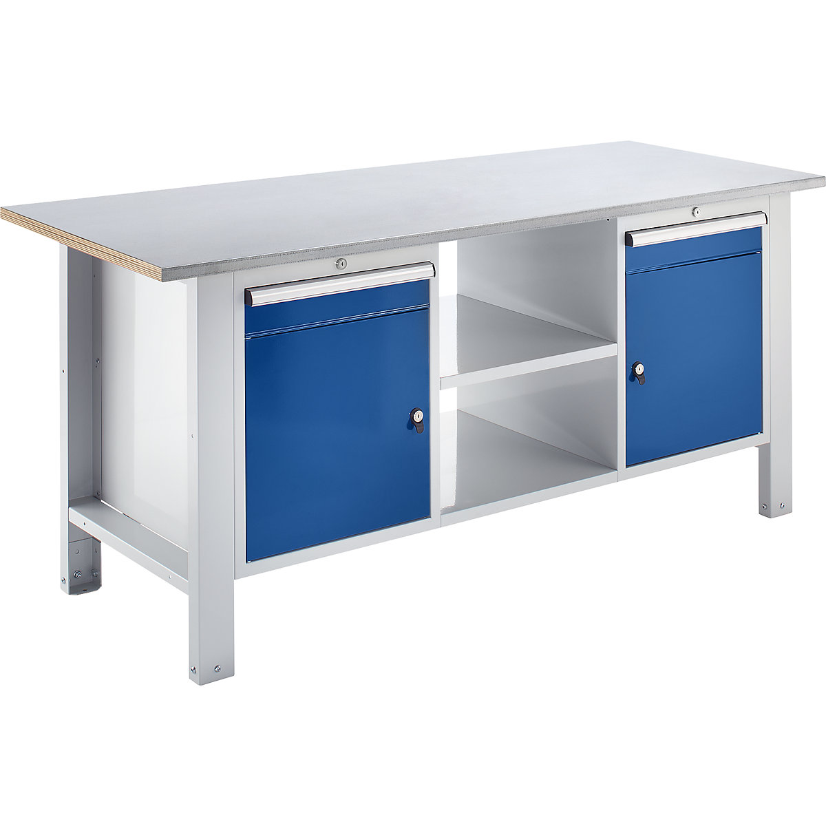 Workbench, modular system – eurokraft basic, worktop width 1850 mm, 2 drawers, 2 doors, sheet steel covered worktop-1