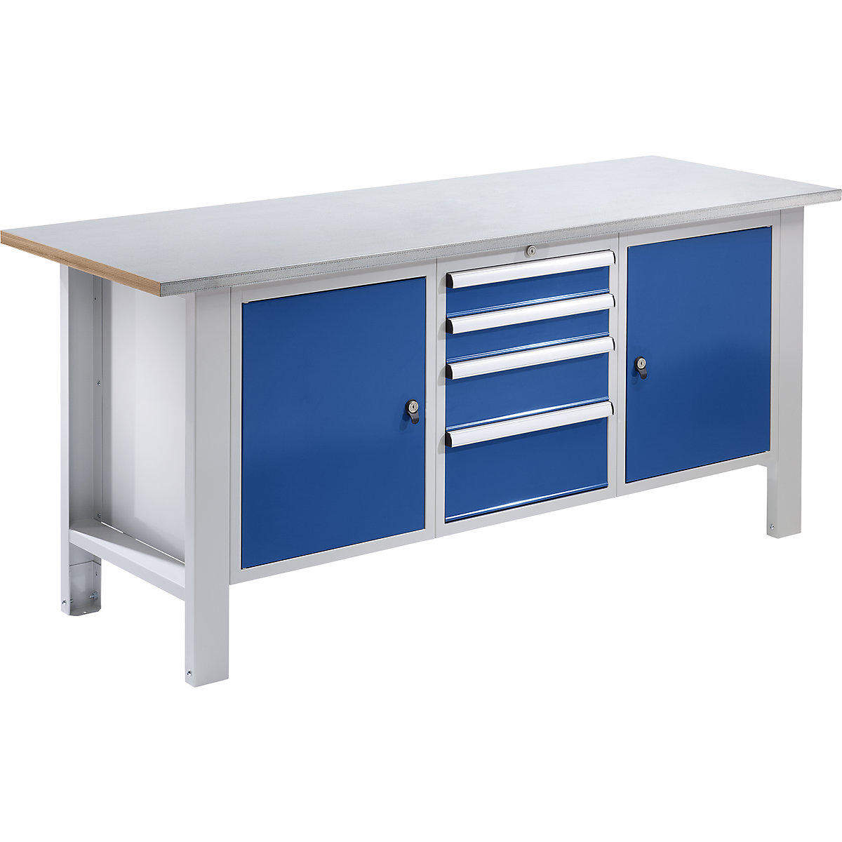 Workbench, modular system – eurokraft basic, worktop width 1850 mm, 4 drawers, 2 doors, sheet steel covered worktop-2