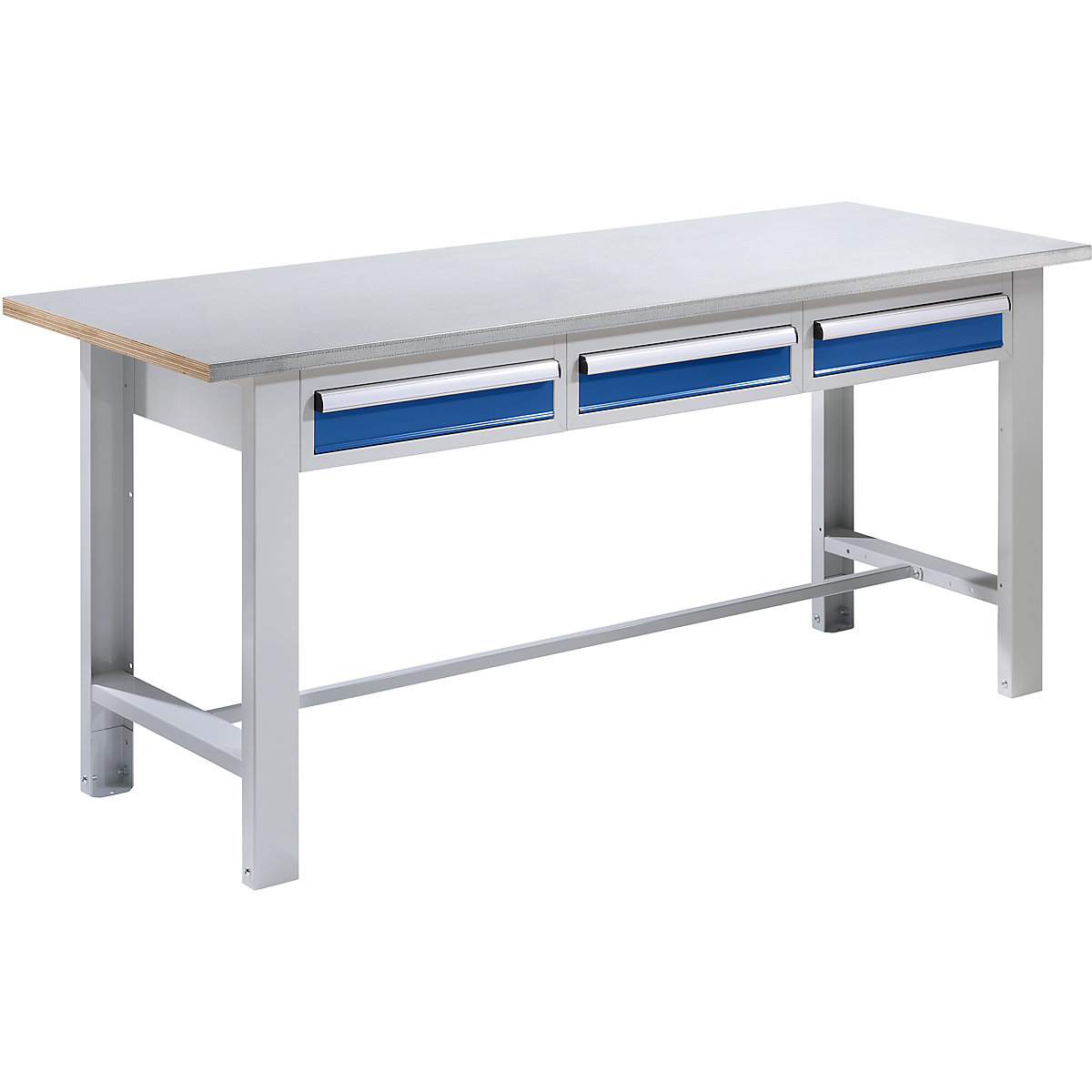 Workbench, modular system – eurokraft basic, worktop width 1850 mm, 3 drawers, sheet steel covered worktop-1