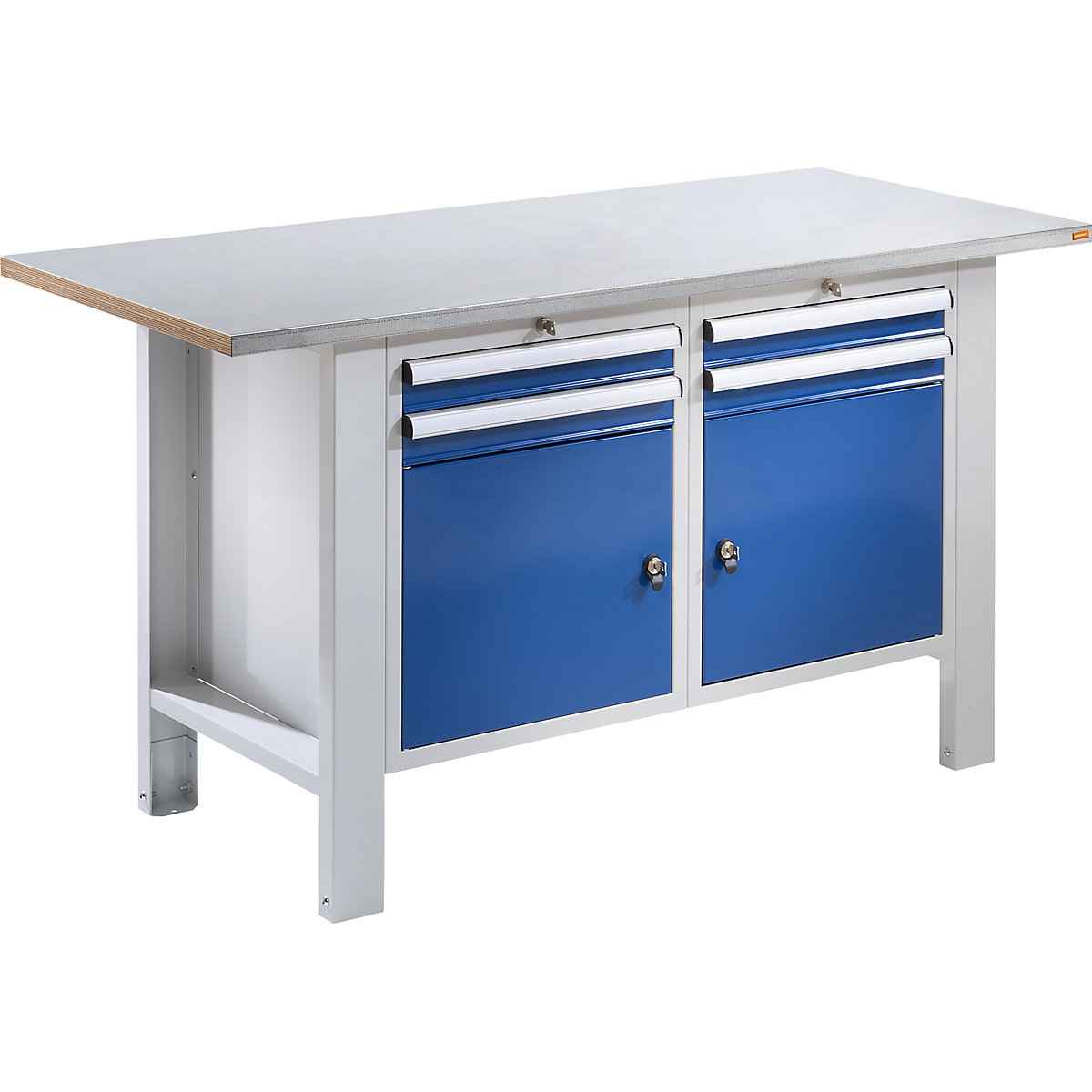 Workbench, modular system – eurokraft basic, worktop width 1500 mm, 4 drawers, 2 doors, sheet steel covered workshop-4