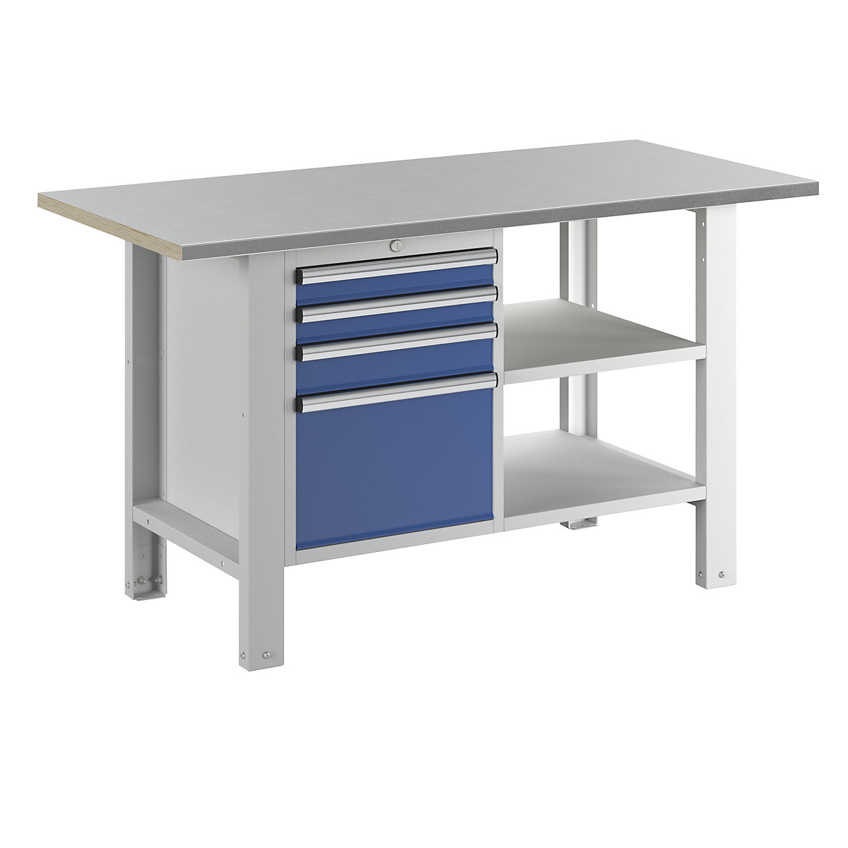 Workbench, modular system – eurokraft basic, worktop width 1500 mm, 4 drawers, sheet steel covered worktop-1