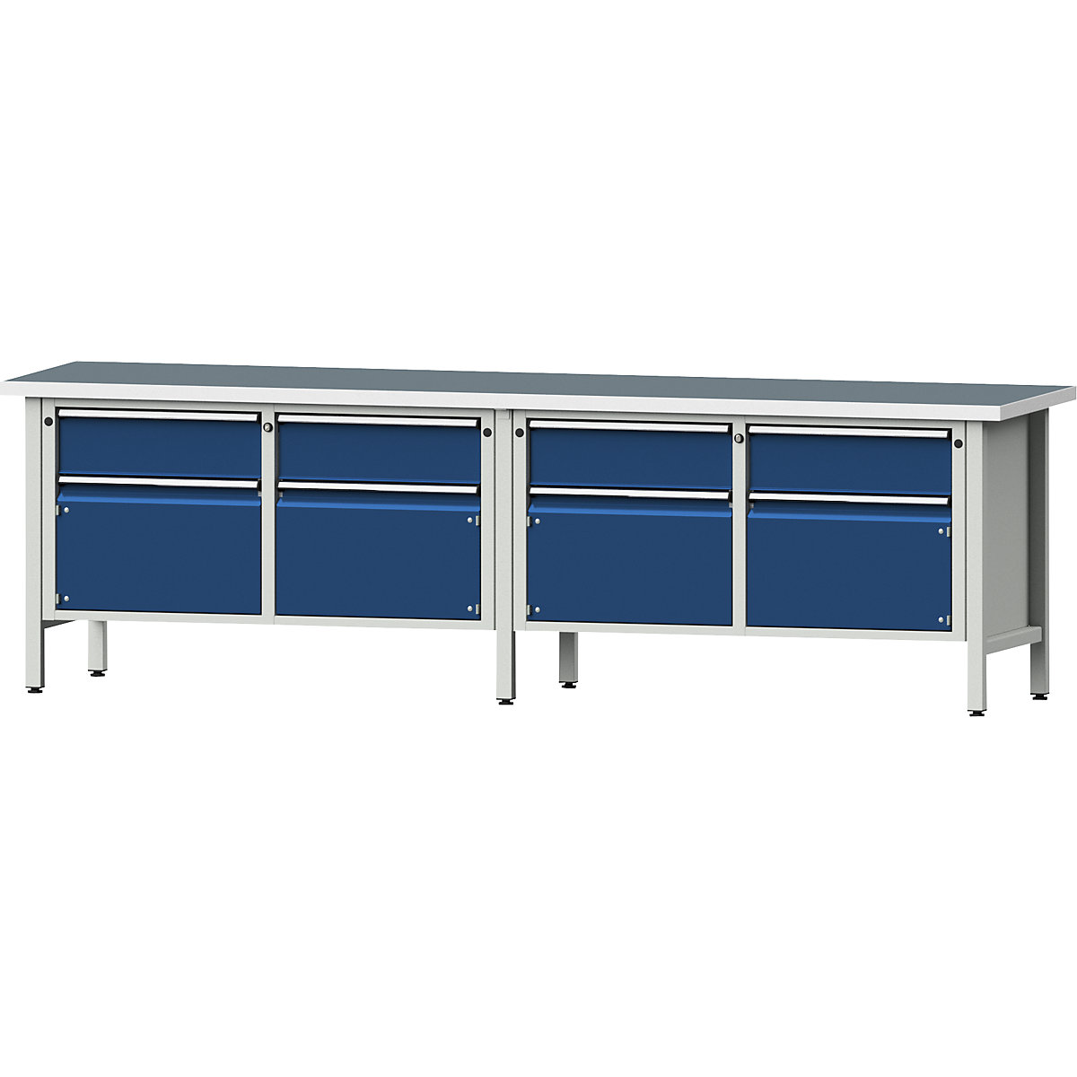Workbench width 2800 mm, frame construction – ANKE, 4 doors, 4 drawers, universal worktop-9