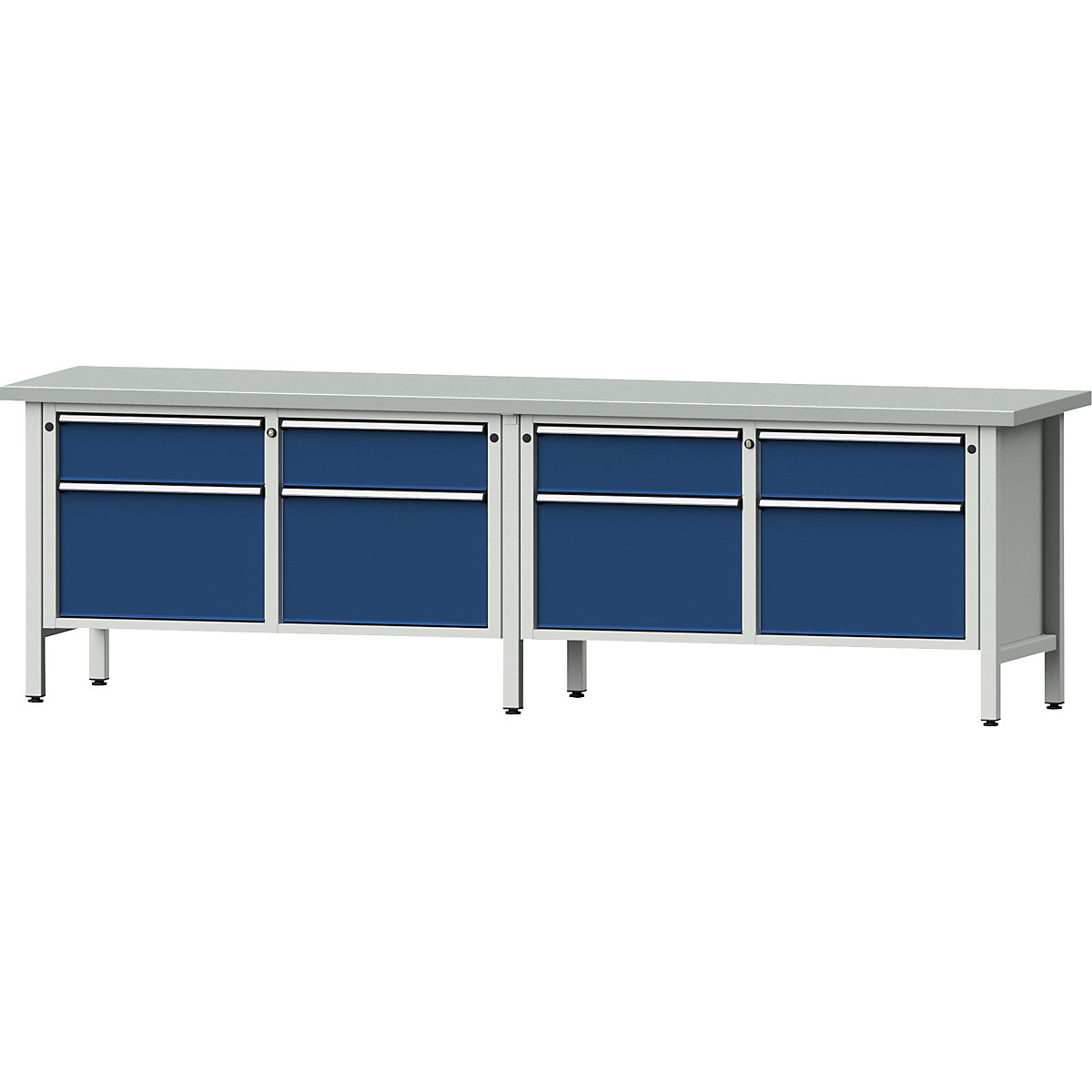 Workbench width 2800 mm, frame construction – ANKE, 8 drawers, sheet steel covered worktop-10