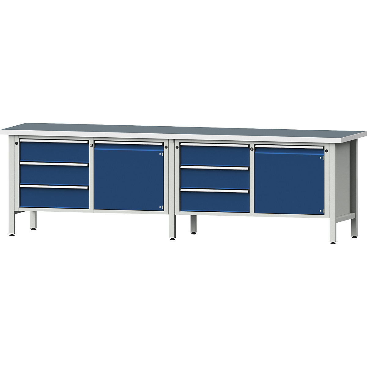 Workbench width 2800 mm, frame construction – ANKE, 2 doors, 6 drawers with partial extension, universal worktop-10