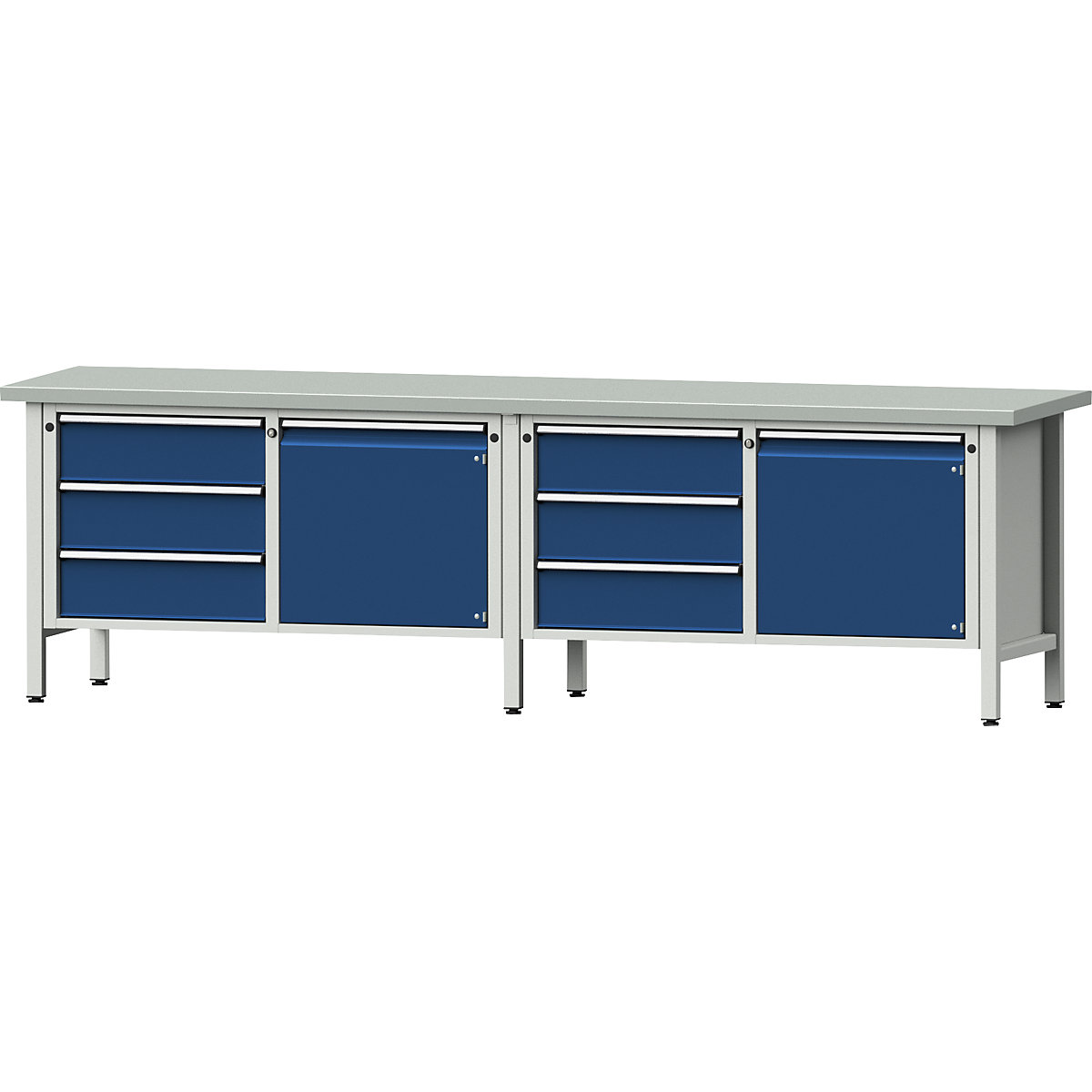 Workbench width 2800 mm, frame construction – ANKE, 2 doors, 6 drawers with partial extension, sheet steel covered worktop-8