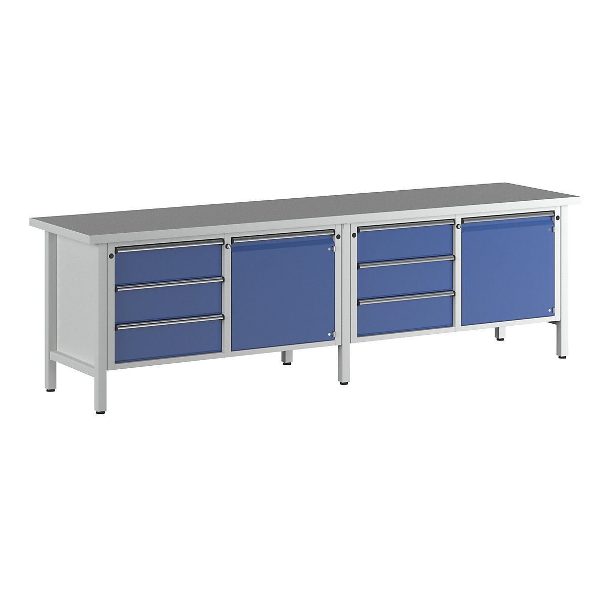 Workbench width 2800 mm, frame construction – ANKE, 2 doors, 6 drawers with full extension, universal worktop-8