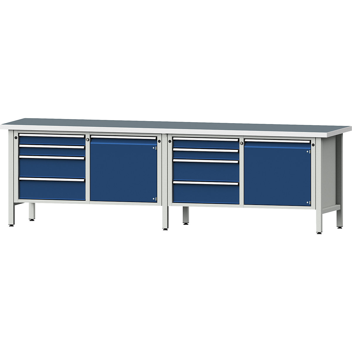Workbench width 2800 mm, frame construction – ANKE, 2 doors, 8 drawers with partial extension, universal worktop-10