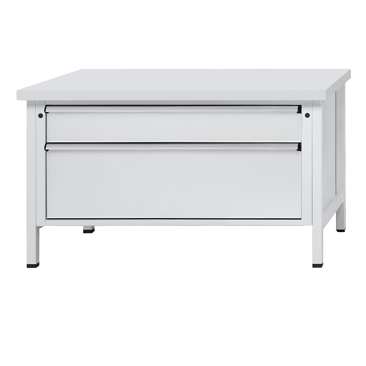 Workbench with XL/XXL drawers, frame construction – ANKE, width 1500 mm, 2 drawers, universal worktop, front in light grey-10