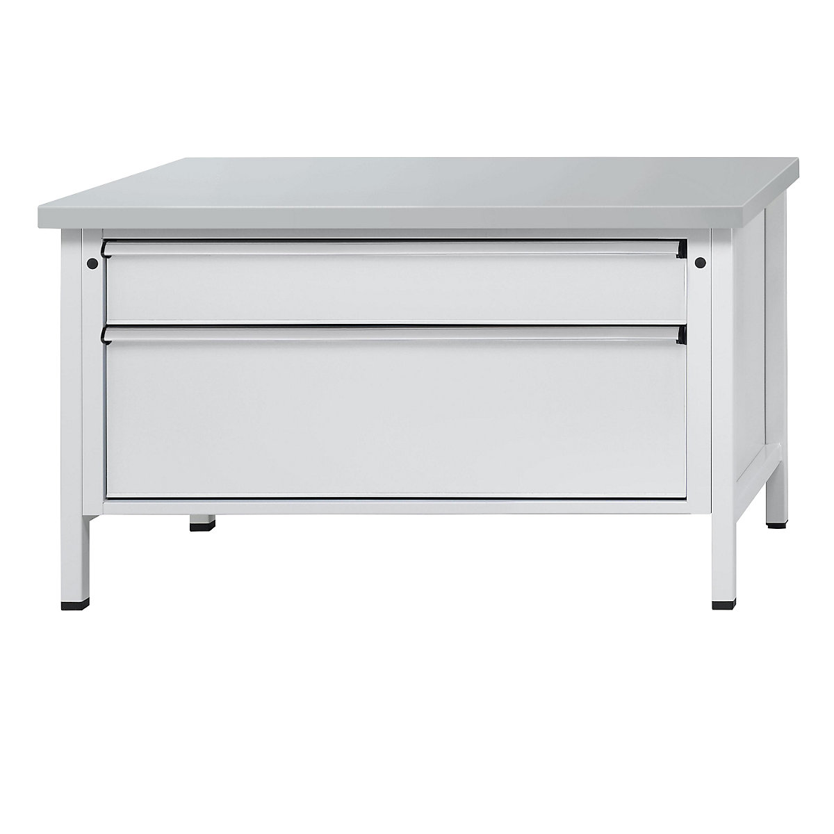 Workbench with XL/XXL drawers, frame construction – ANKE, width 1500 mm, 2 drawers, sheet steel covered worktop, front in light grey-9