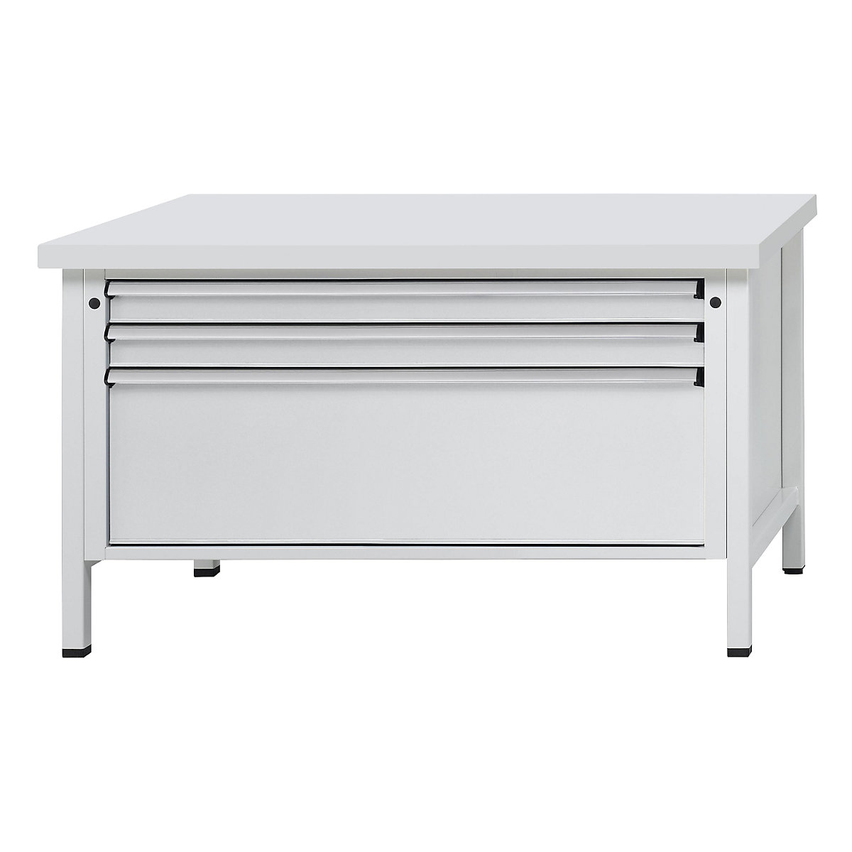 Workbench with XL/XXL drawers, frame construction – ANKE, width 1500 mm, 3 drawers, universal worktop, front in light grey-12