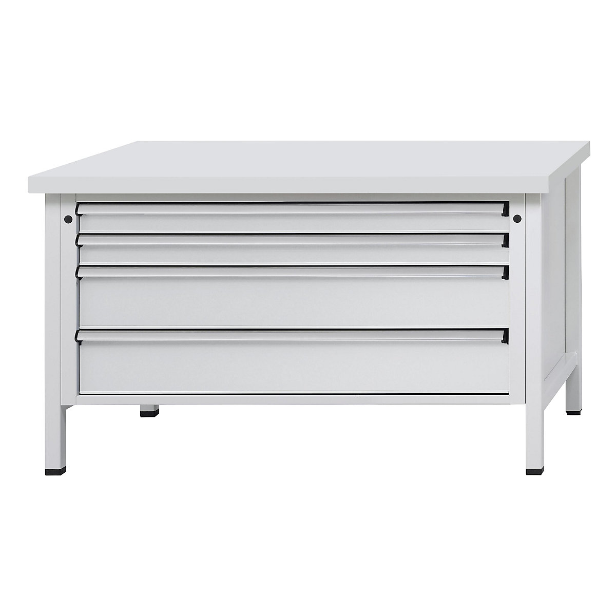 Workbench with XL/XXL drawers, frame construction – ANKE, width 1500 mm, 4 drawers, universal worktop, front in light grey-13