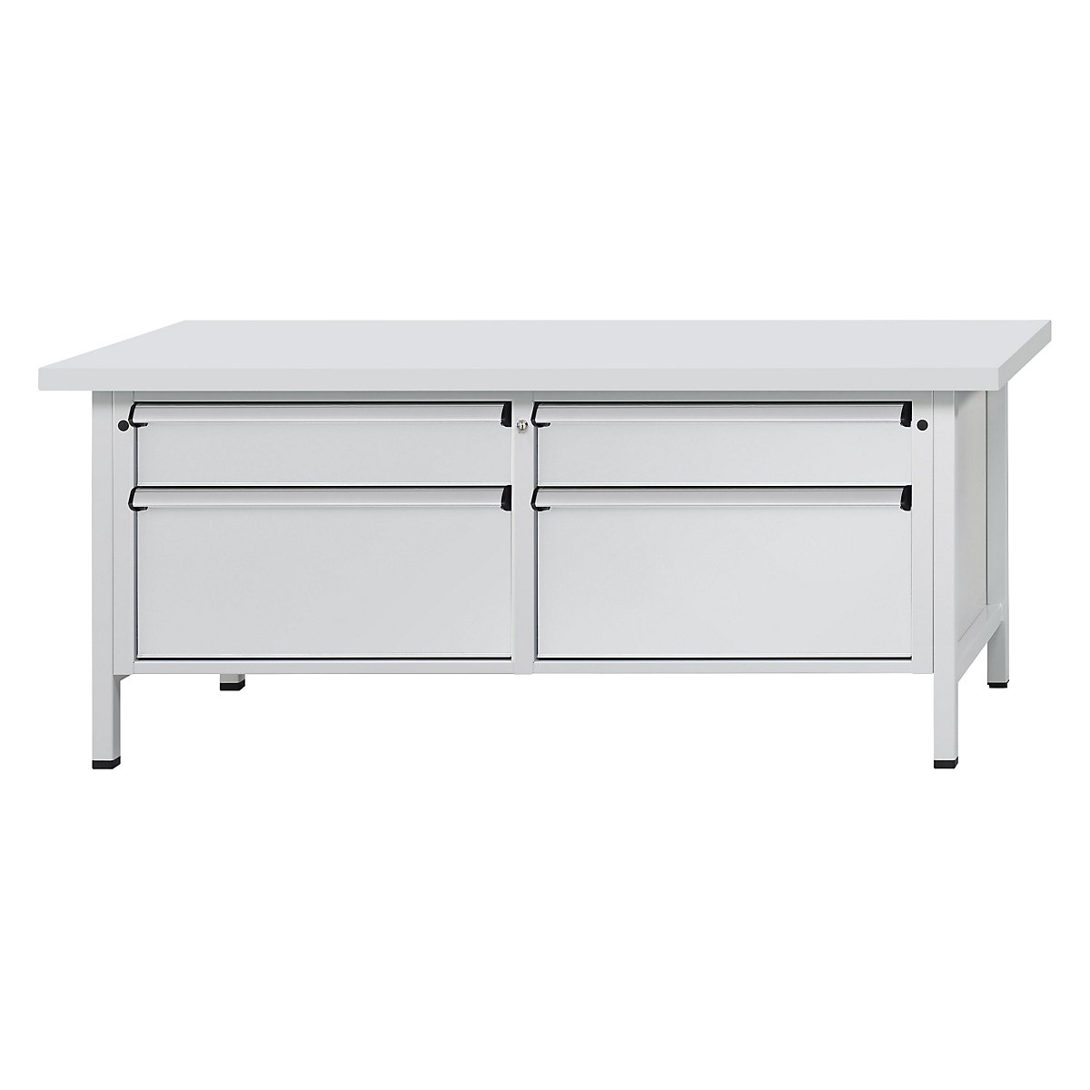 Workbench with XL/XXL drawers, frame construction – ANKE, width 2000 mm, 4 drawers, universal worktop, front in light grey-11