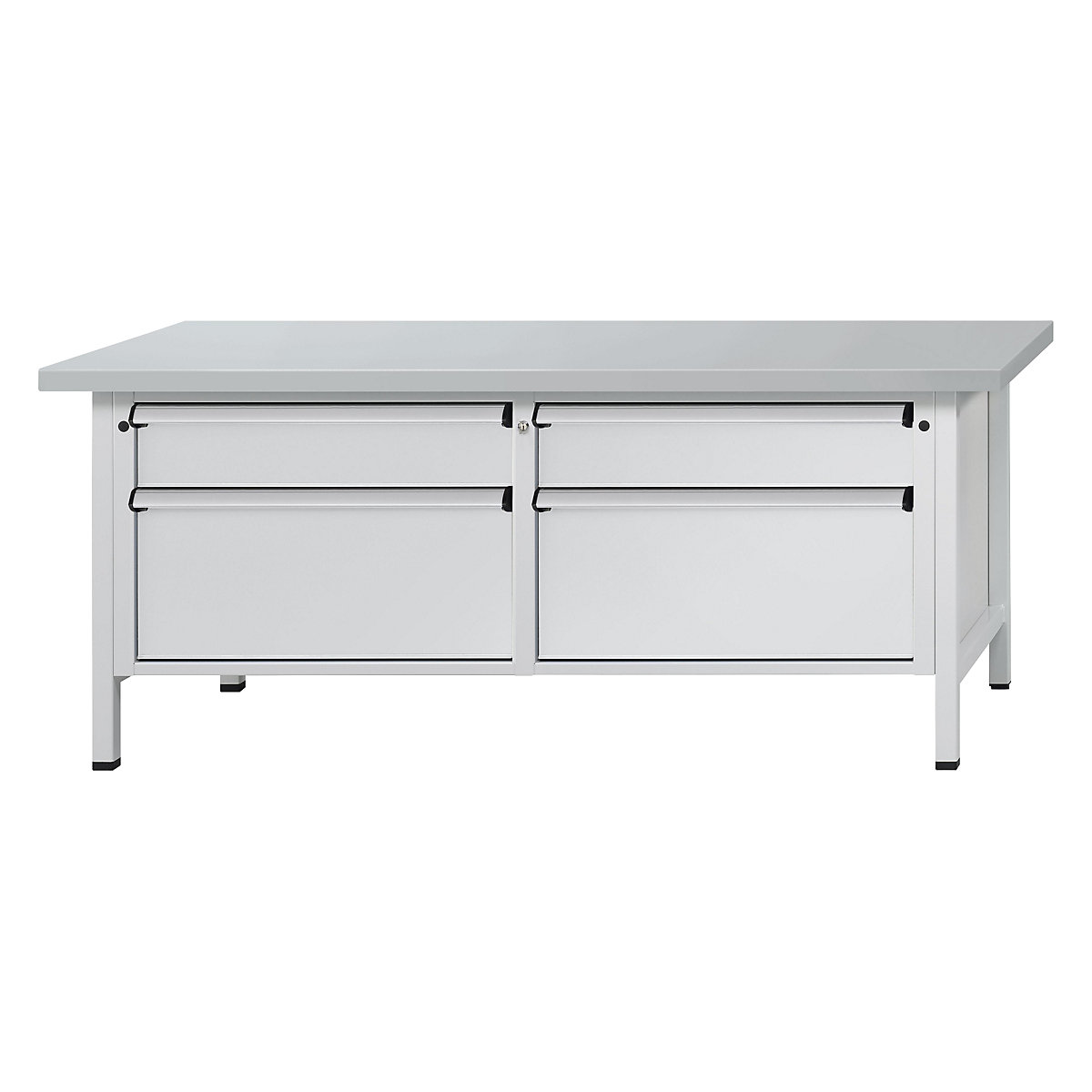 Workbench with XL/XXL drawers, frame construction – ANKE, width 2000 mm, 4 drawers, sheet steel covered worktop, front in light grey-13