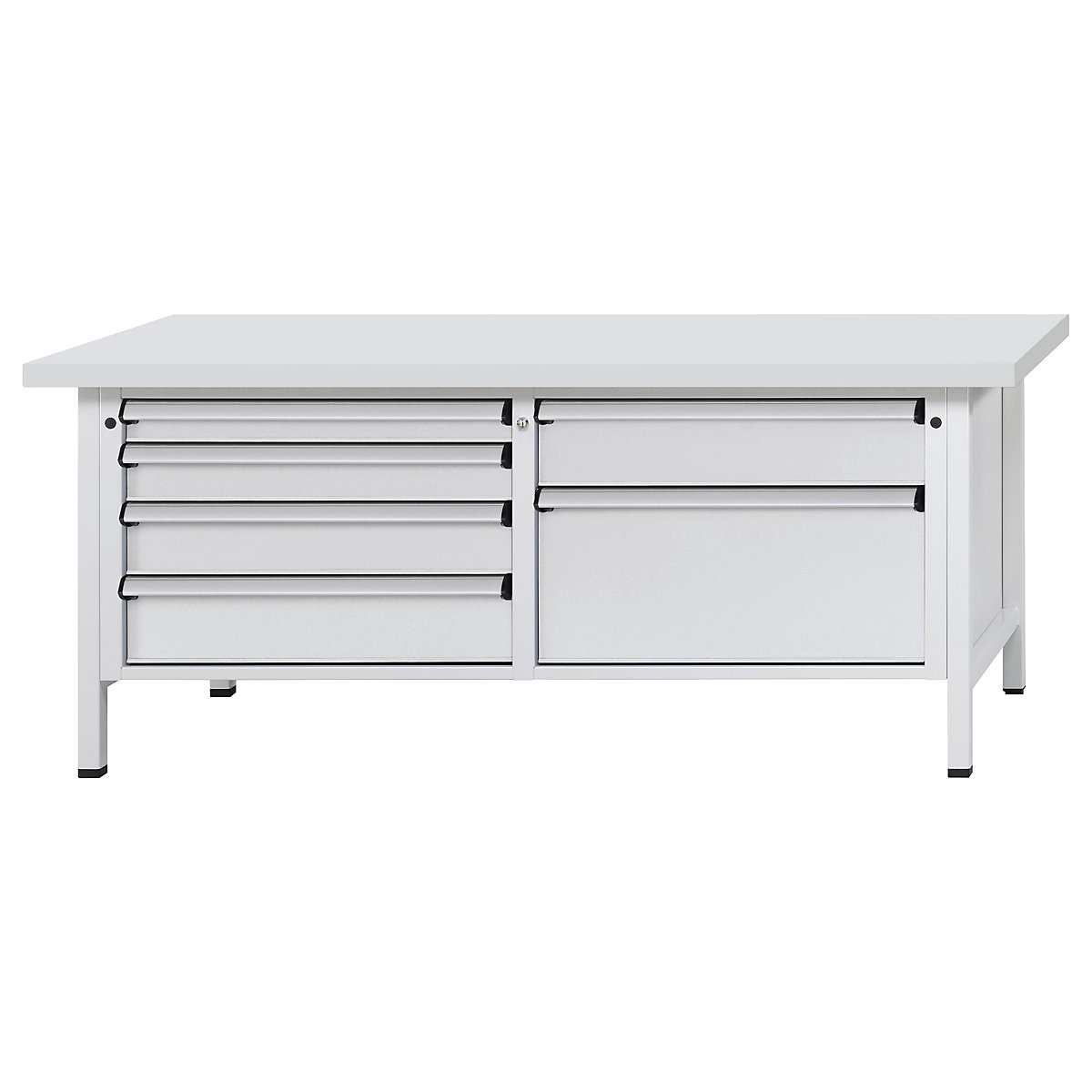 Workbench with XL/XXL drawers, frame construction – ANKE, width 2000 mm, 6 drawers, universal worktop, front in light grey-9