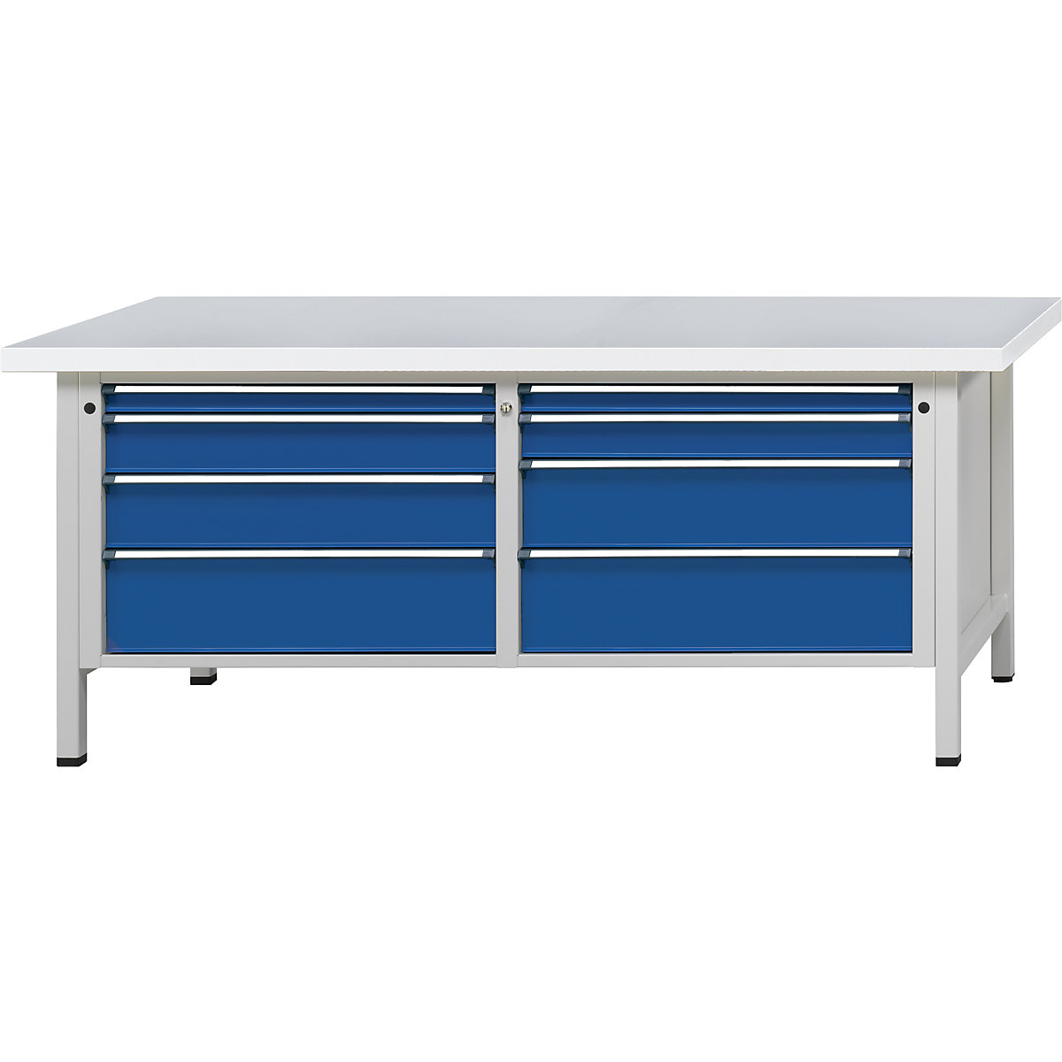 Workbenches 2000 mm wide, frame construction – ANKE, 8 drawers, universal worktop, height 840 mm-8