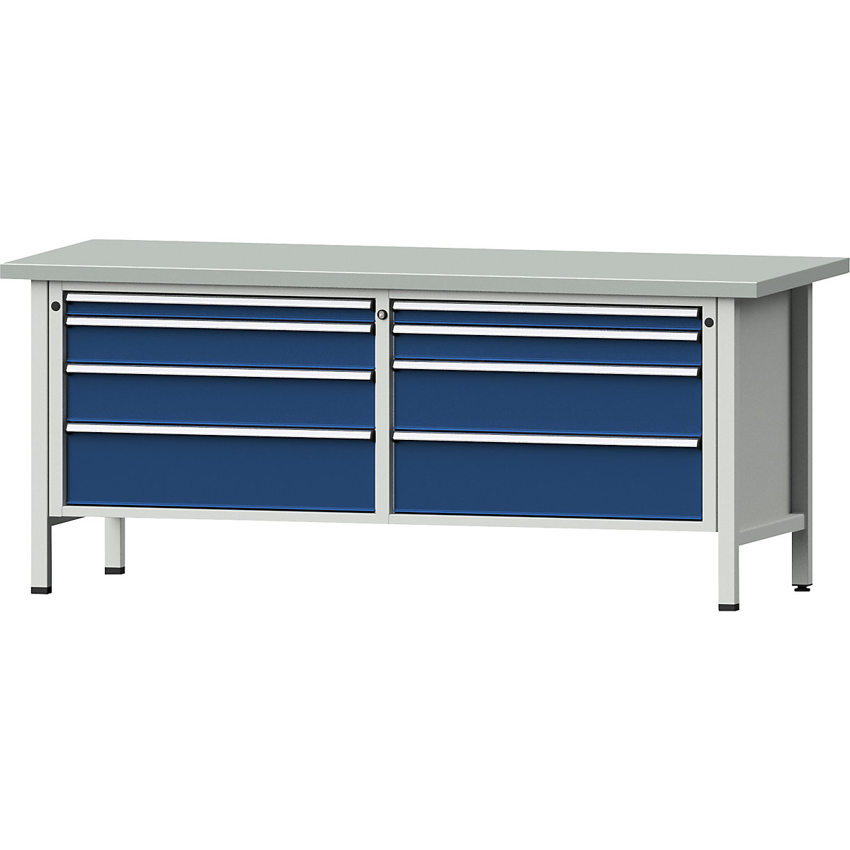Workbenches 2000 mm wide, frame construction – ANKE, 8 drawers, sheet steel covered worktop, height 840 mm-11