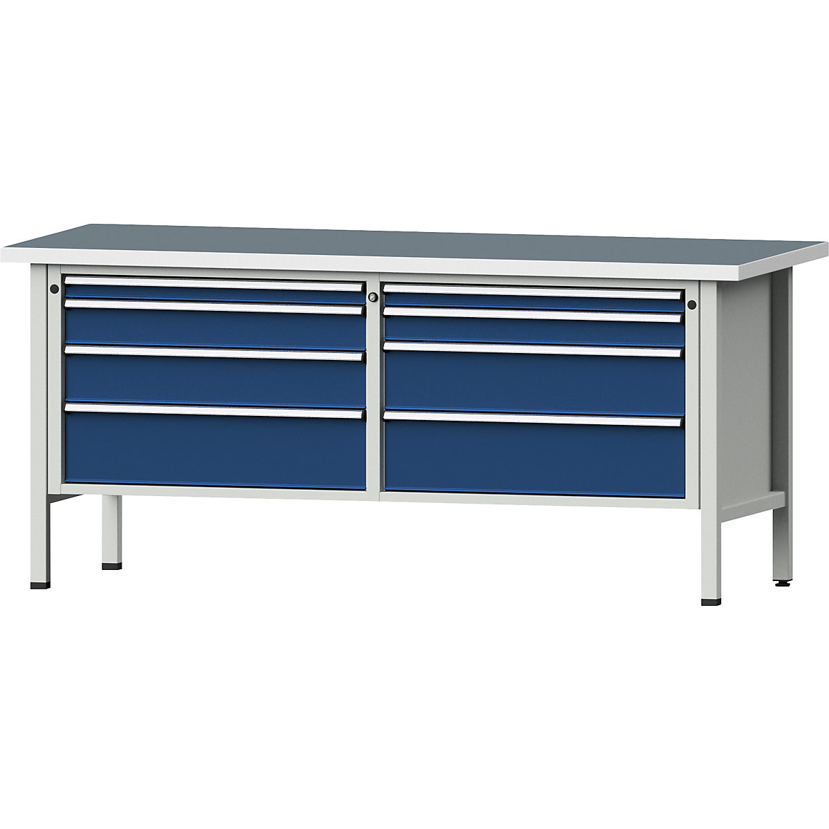 Workbenches 2000 mm wide, frame construction – ANKE, 8 drawers, universal worktop, height 890 mm-9
