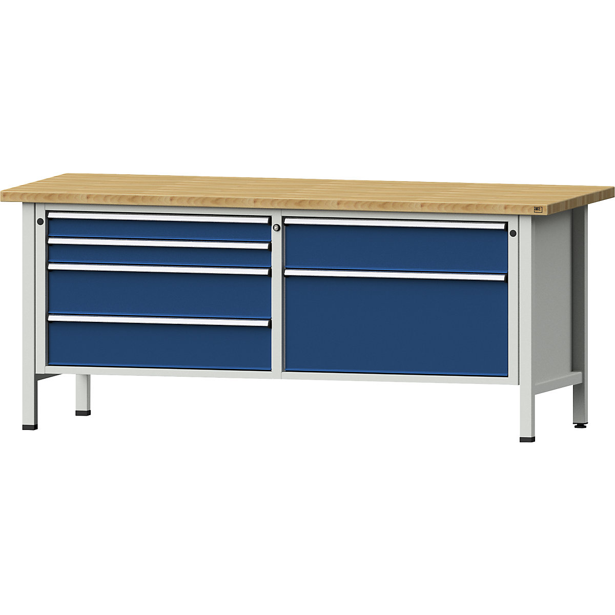 Workbenches 2000 mm wide, frame construction – ANKE, 6 drawers, solid beech worktop, height 840 mm-10