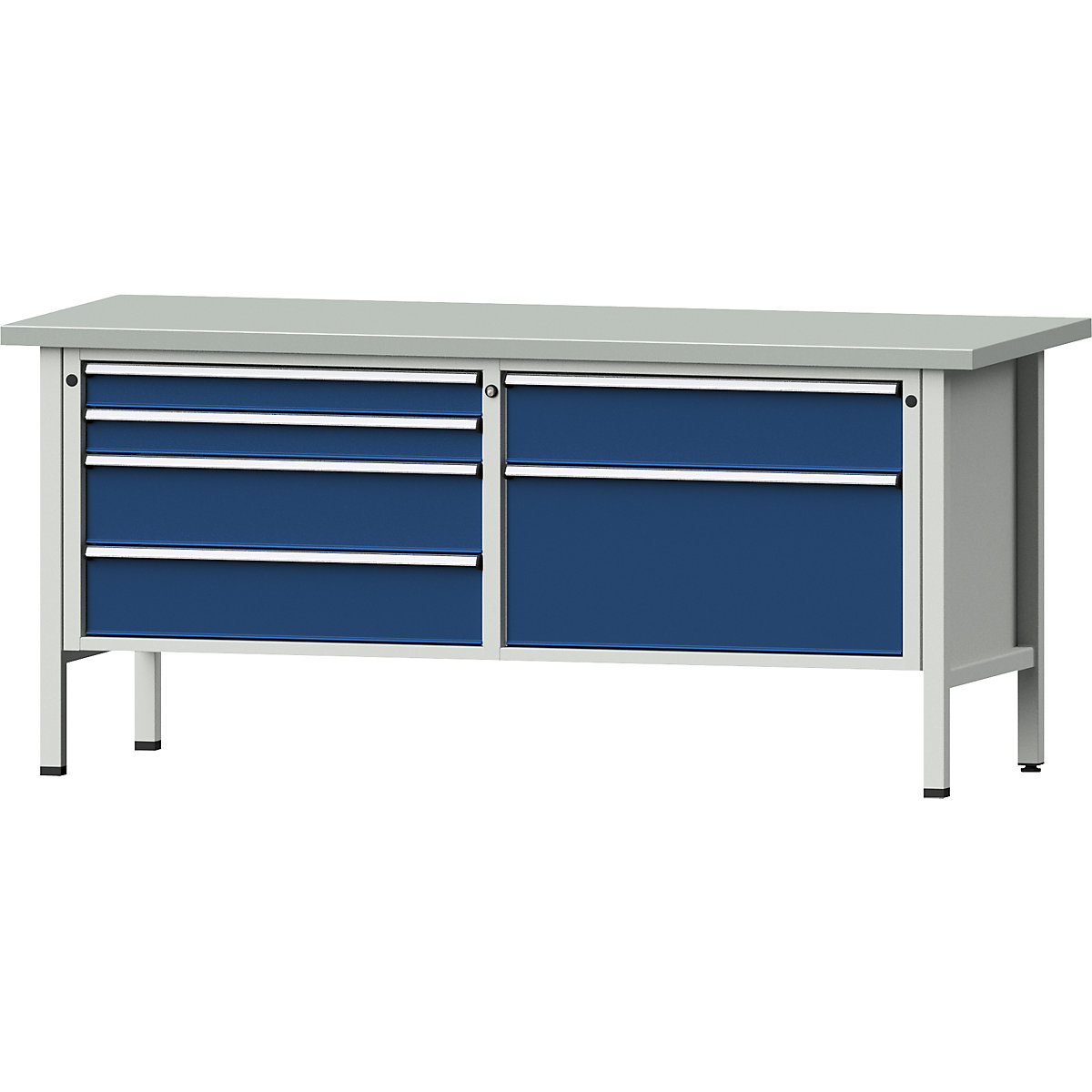 Workbenches 2000 mm wide, frame construction – ANKE, 6 drawers, sheet steel covered worktop, height 890 mm-9