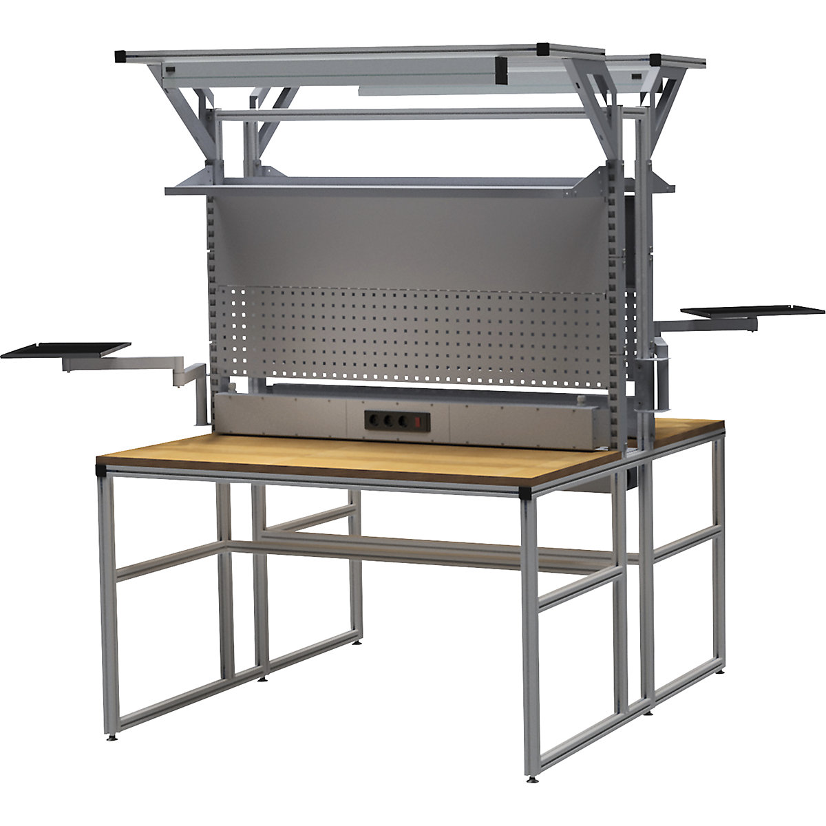 workalu® aluminium workbench with modular system, double sided - bedrunka hirth