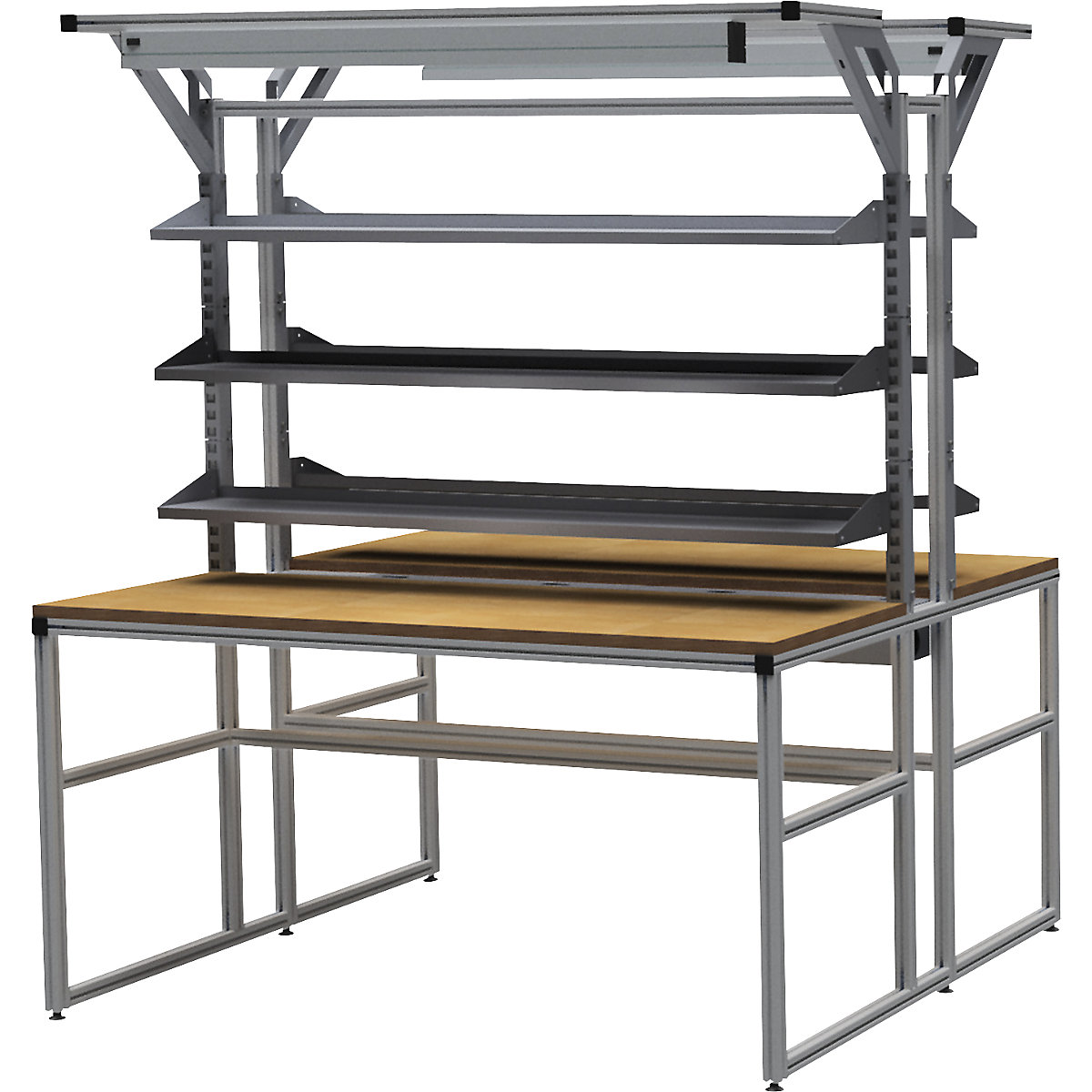 workalu® aluminium workbench with modular system, double sided - bedrunka hirth