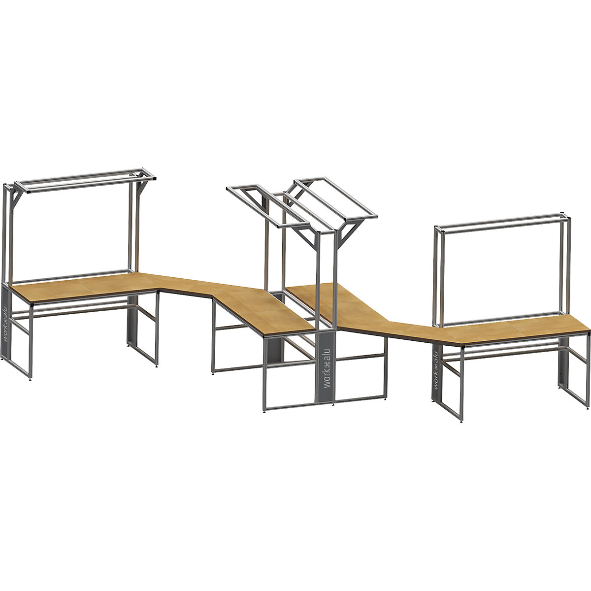 workalu® aluminium workbench with modular system, double sided – bedrunka hirth (Product illustration 3)-2