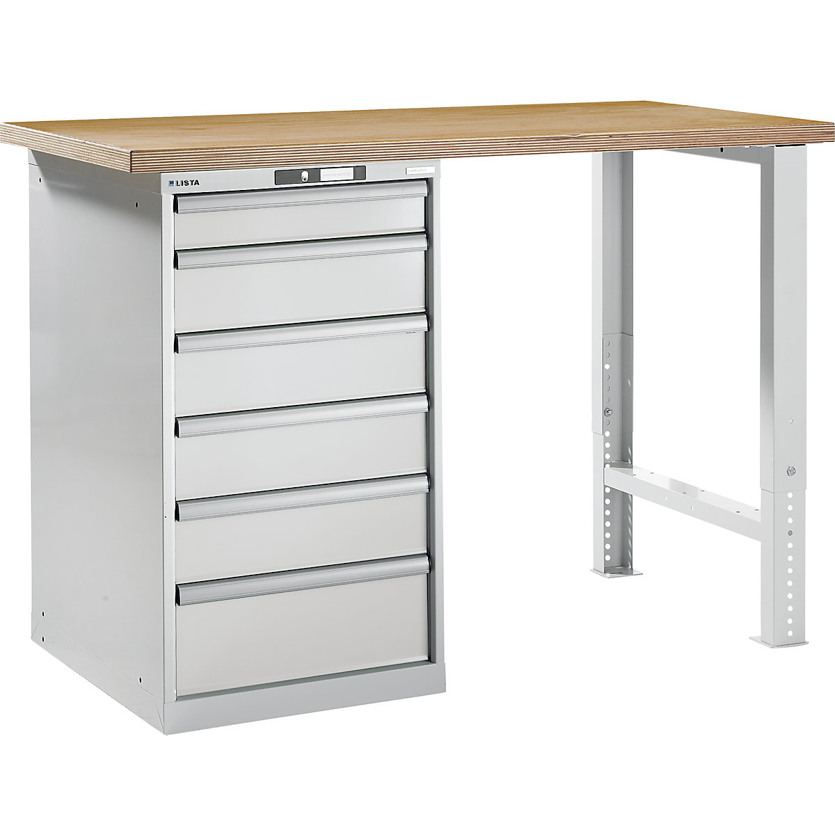 LISTA – Modular workbench: height 1040 mm, pedestal drawer unit, 6 ...