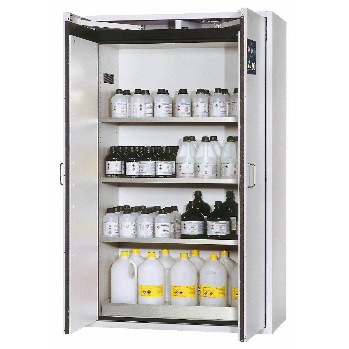 Fire resistant hazardous goods storage cupboard, type 90 – asecos, 2 doors, external HxWxD 1968 x 1200 x 615 mm, grey, stainless steel-17