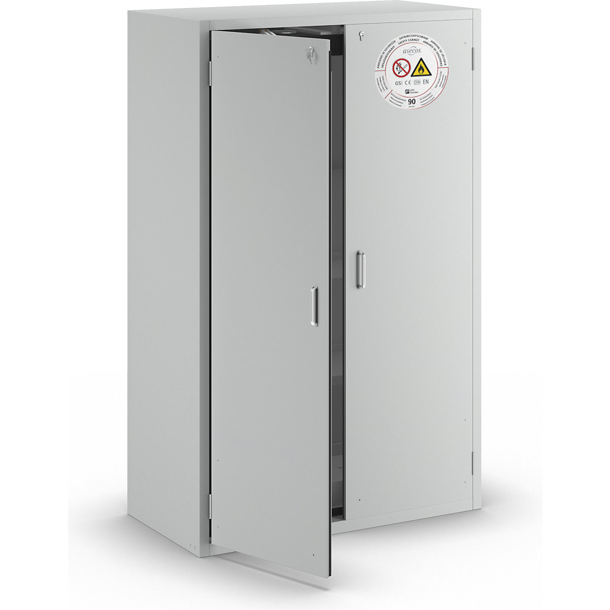 Fire resistant hazardous goods storage cupboard, type 90 – asecos, 2 doors, external HxWxD 1968 x 1200 x 615 mm, grey, powder-coated-1