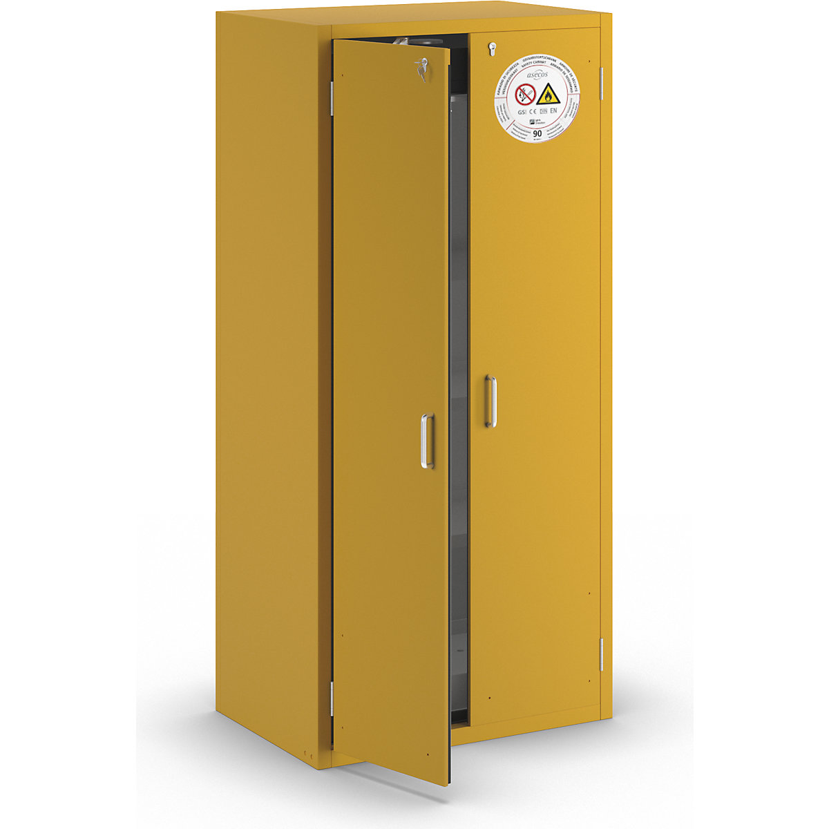 Fire resistant hazardous goods storage cupboard, type 90 – asecos, 2 doors, external HxWxD 1968 x 900 x 615 mm, yellow, powder-coated-17