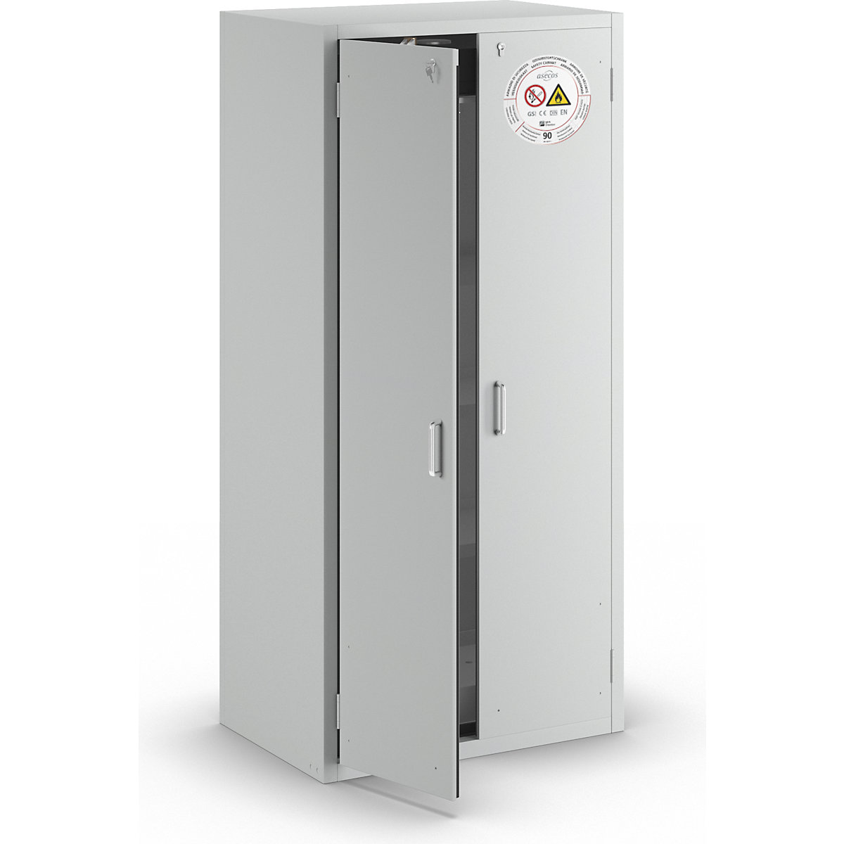 Fire resistant hazardous goods storage cupboard, type 90 – asecos, 2 doors, external HxWxD 1968 x 900 x 615 mm, grey, powder-coated-13