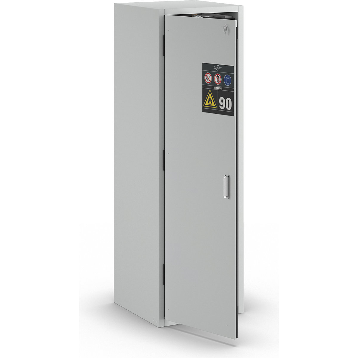 Fire resistant hazardous goods storage cupboard, type 90 – asecos, 1 door, external HxWxD 1968 x 600 x 615 mm, grey, powder-coated-4