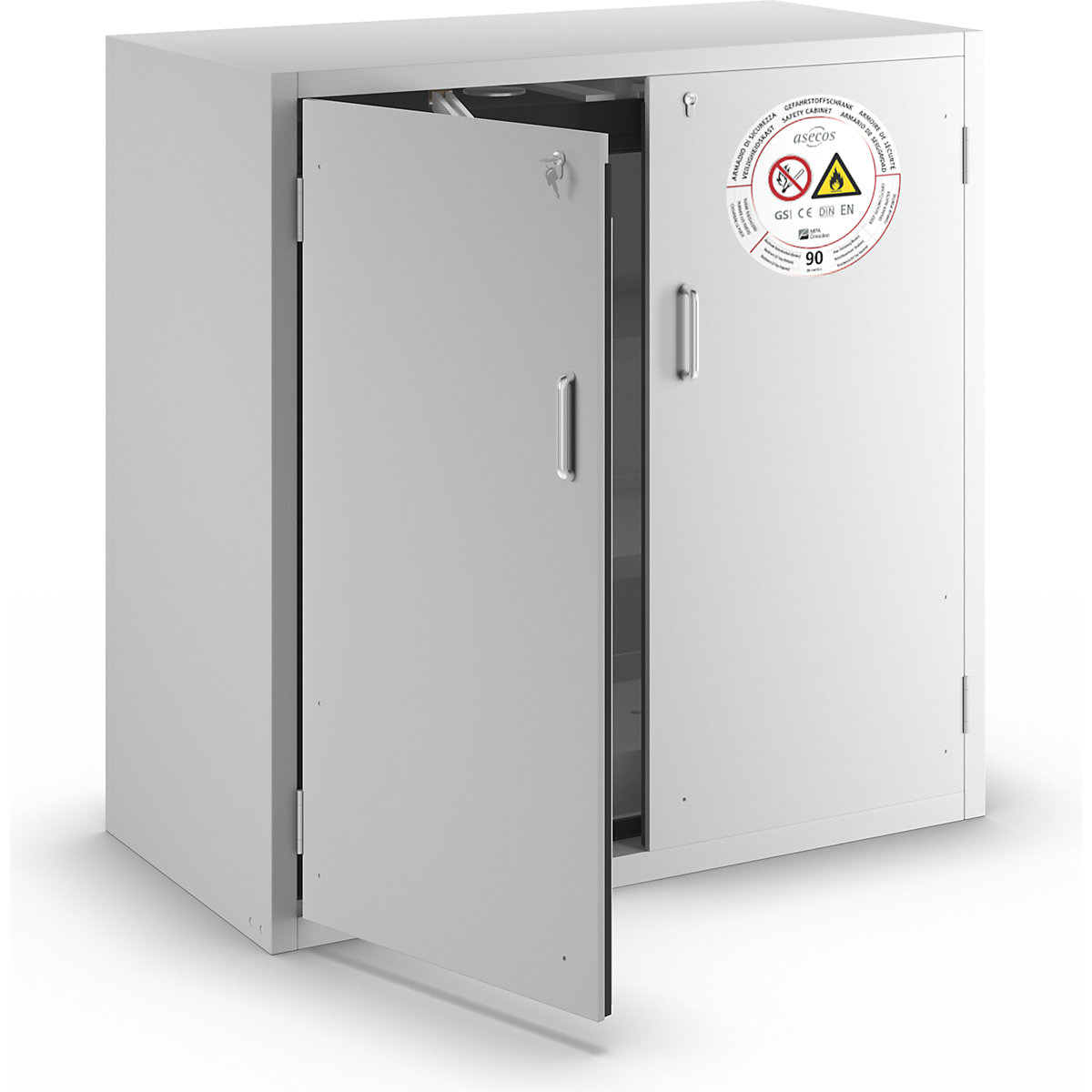Fire resistant hazardous goods storage cupboard, type 90 – asecos, 2 door, external HxWxD 1298 x 1200 x 615 mm, grey, powder-coated-20