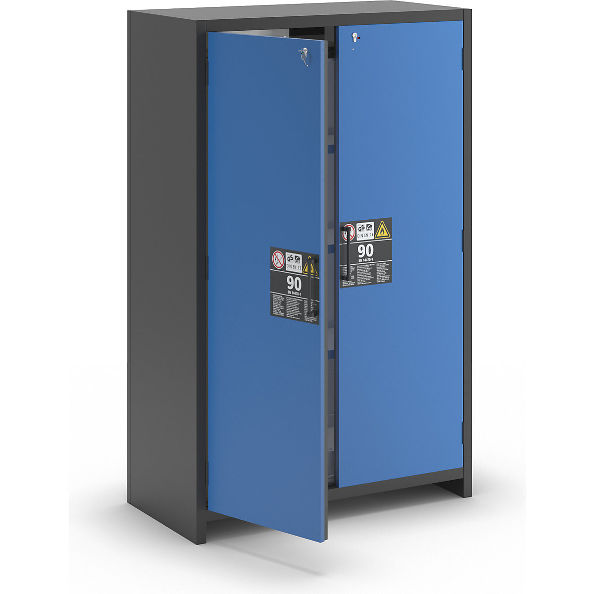 Fire resistant industrial hazardous goods cupboard, type 90 – asecos, HxWxD 1955 x 1200 x 615 mm, 2 door, gentian blue-10