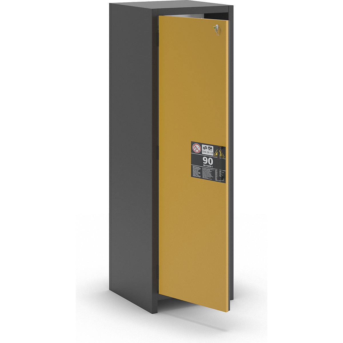 Fire resistant industrial hazardous goods cupboard, type 90 – asecos, HxWxD 1955 x 600 x 615 mm, 1 door, golden yellow-11