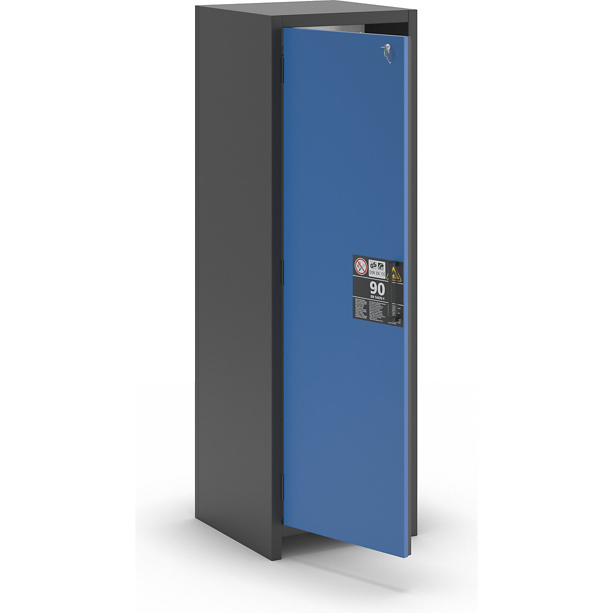 Fire resistant industrial hazardous goods cupboard, type 90 – asecos, HxWxD 1955 x 600 x 615 mm, 1 door, gentian blue-12